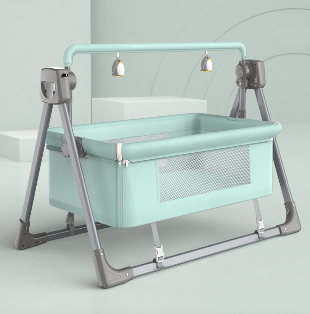 Juego de Cuna Eléctrica Inteligente para Bebé con Música, Cuna, Colchón y Ropa de Cuna para Guardería