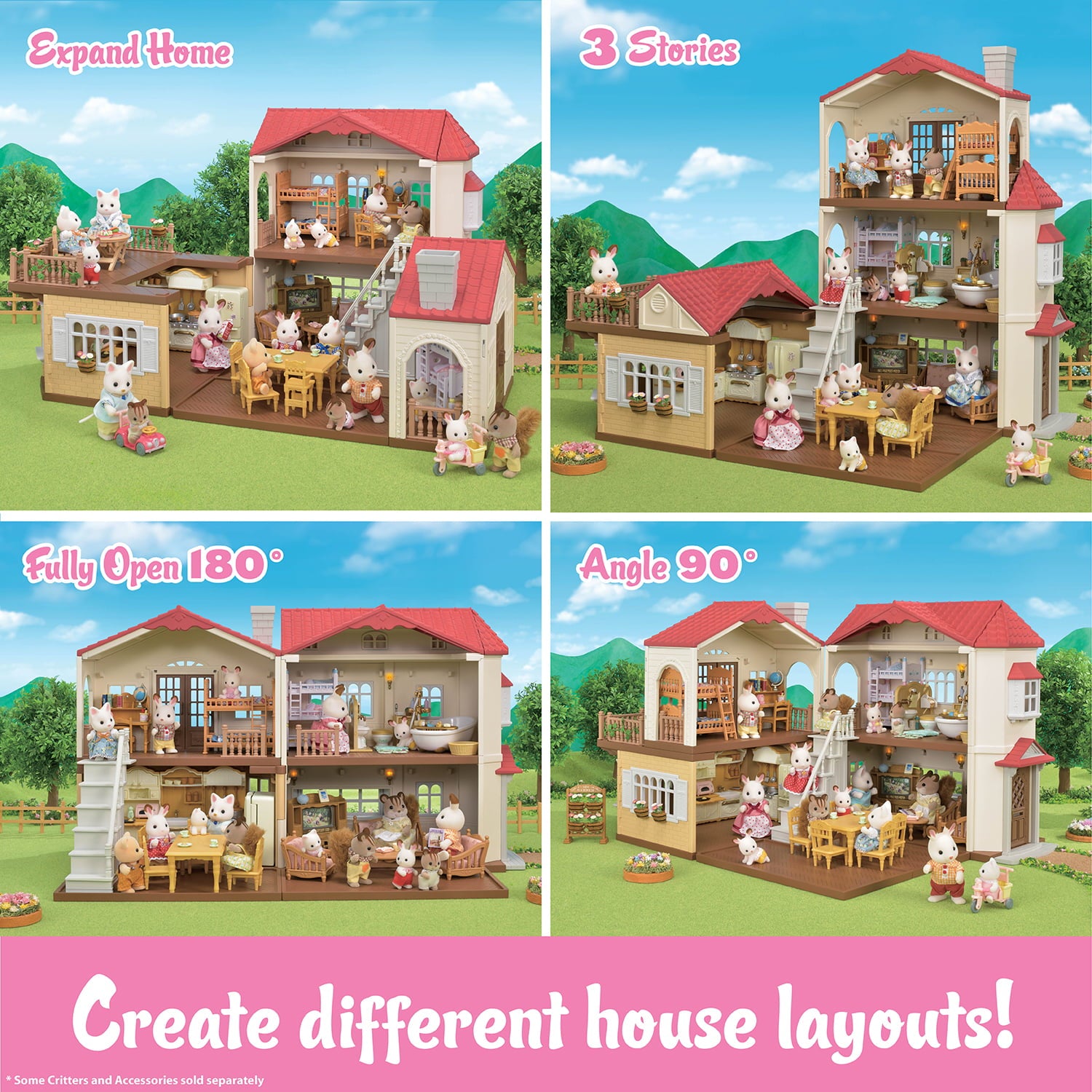 Calico Critters Casa de Campo con Techo Rojo – Casa de Muñecas con Figuras, Muebles y Accesorios