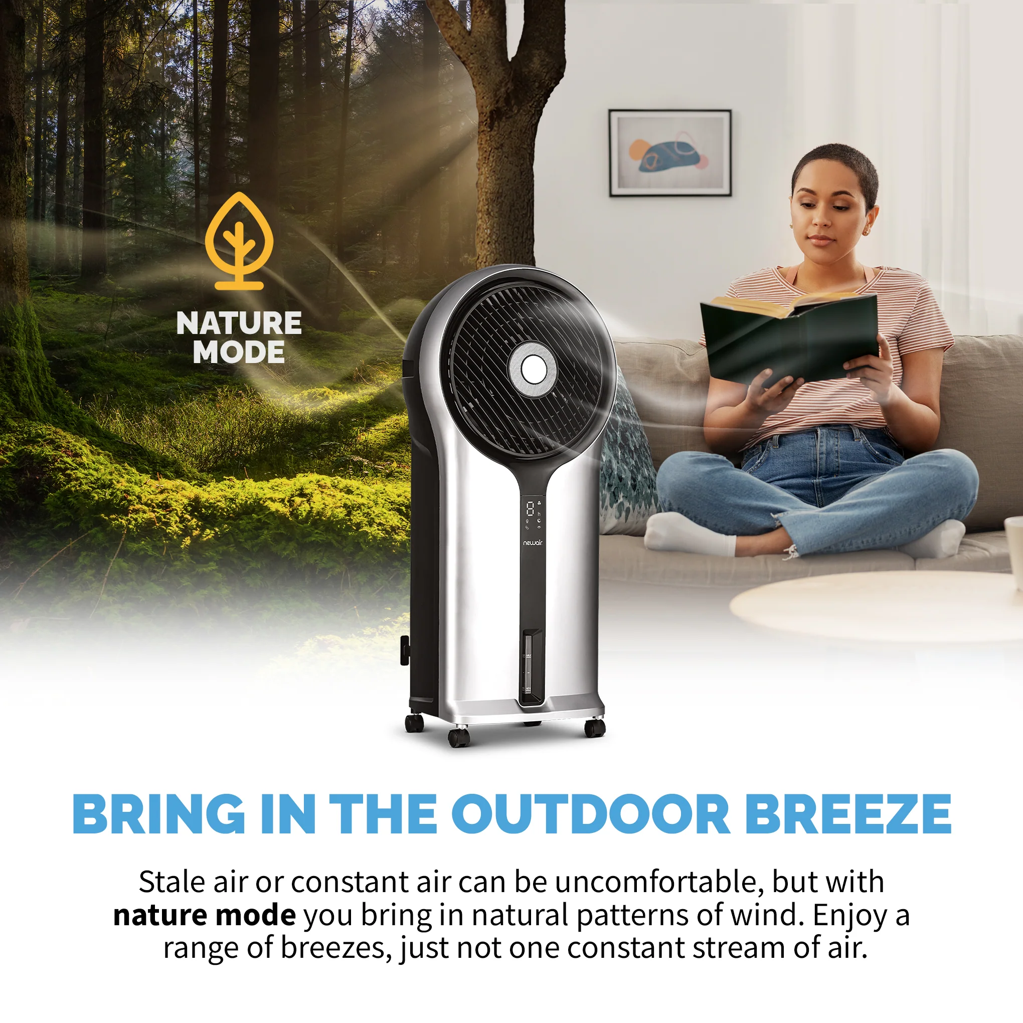 2025 Newair® Enfriador de Aire Evaporativo y Ventilador Portátil 470 CFM con Placa de Enfriamiento tipo Panal – Plateado