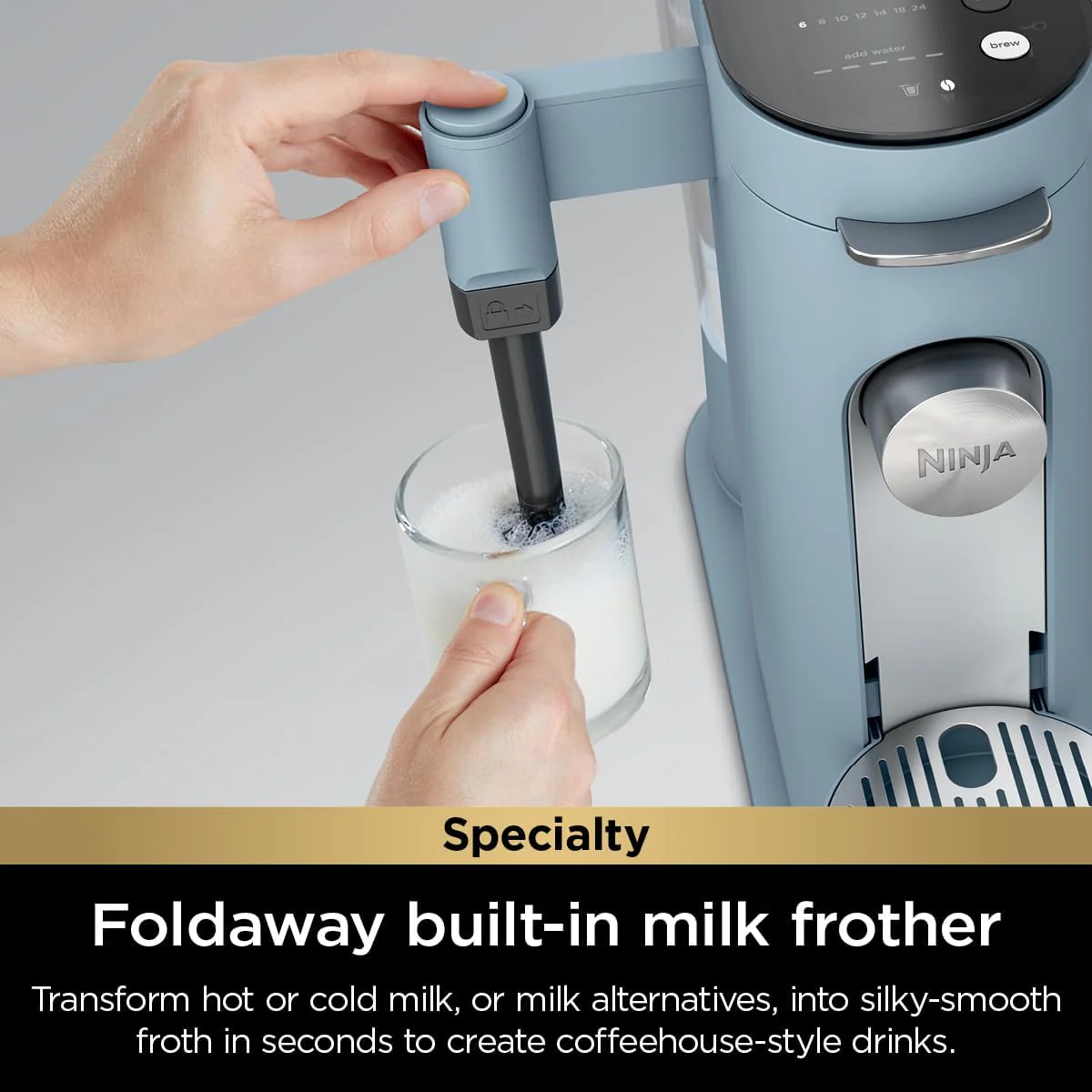 2025 Cafetera de porción individual Ninja Pods & Grounds, compatible con K-Cup, prepara café molido o cápsulas, diseño compacto, depósito de 56 oz, tamaños de taza de 6 oz a 24 oz para viaje, café frío, color piedra, modelo PB041ST