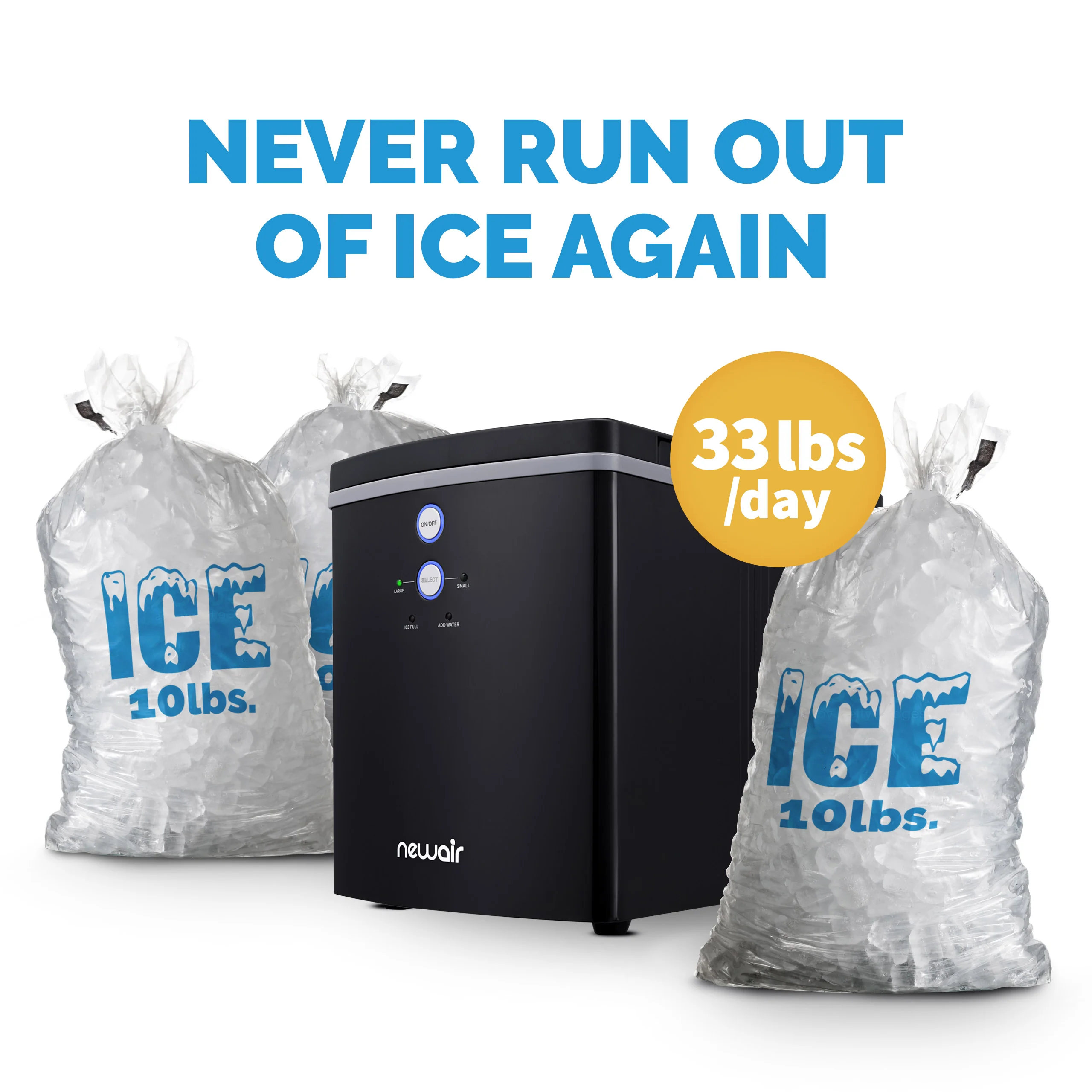 2025 Máquina de Hielo de Encimera Newair® – Cubos de Hielo en Forma de Bala, Negro