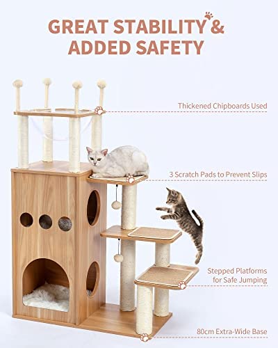 Árbol para Gatos Made4Pets, Torre Moderna para Gatos con Postes para Rascar Totalmente Recubiertos de Sisal