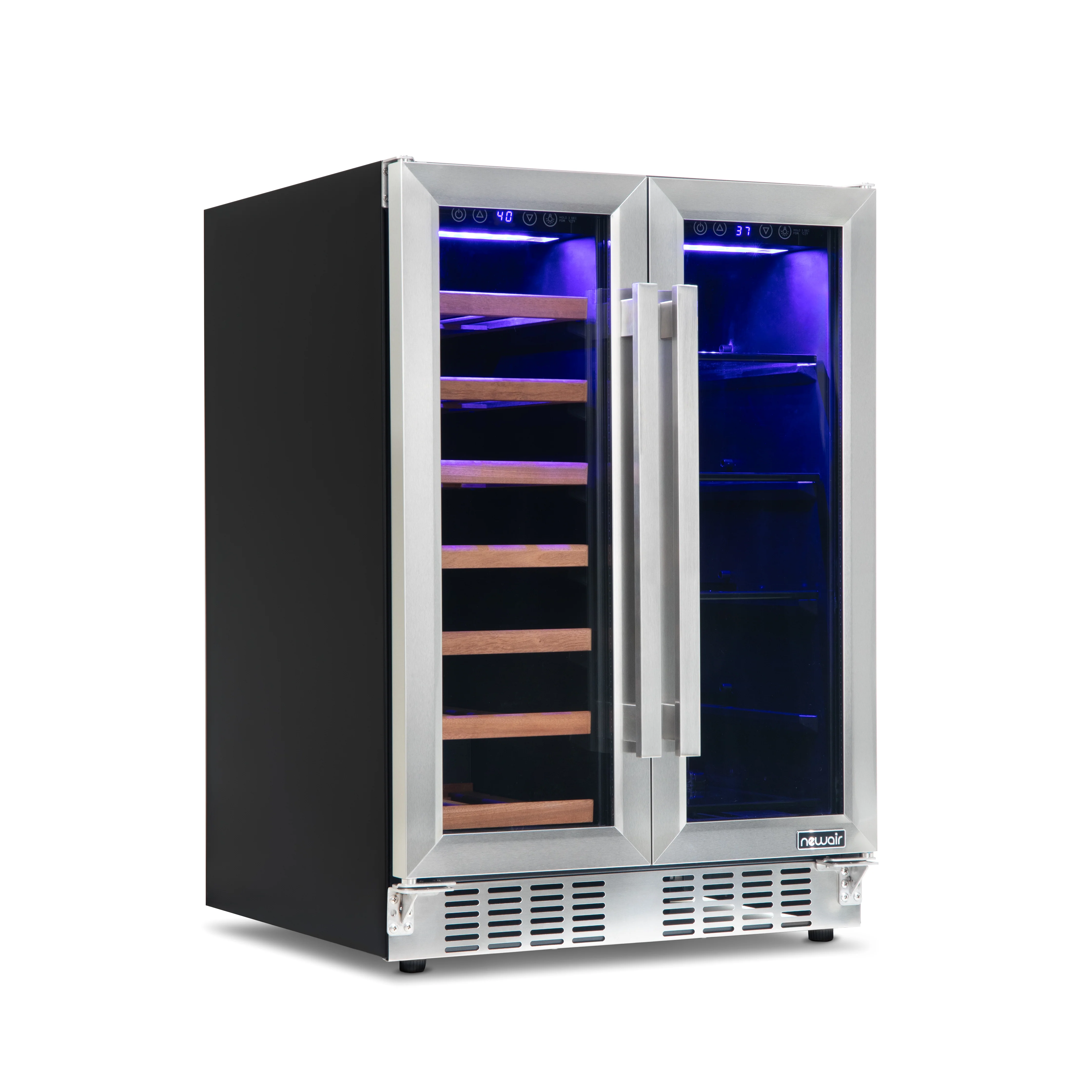 2025 Refrigerador para Vinos y Bebidas Newair – Doble Zona con Puertas Francesas (24 pulgadas)