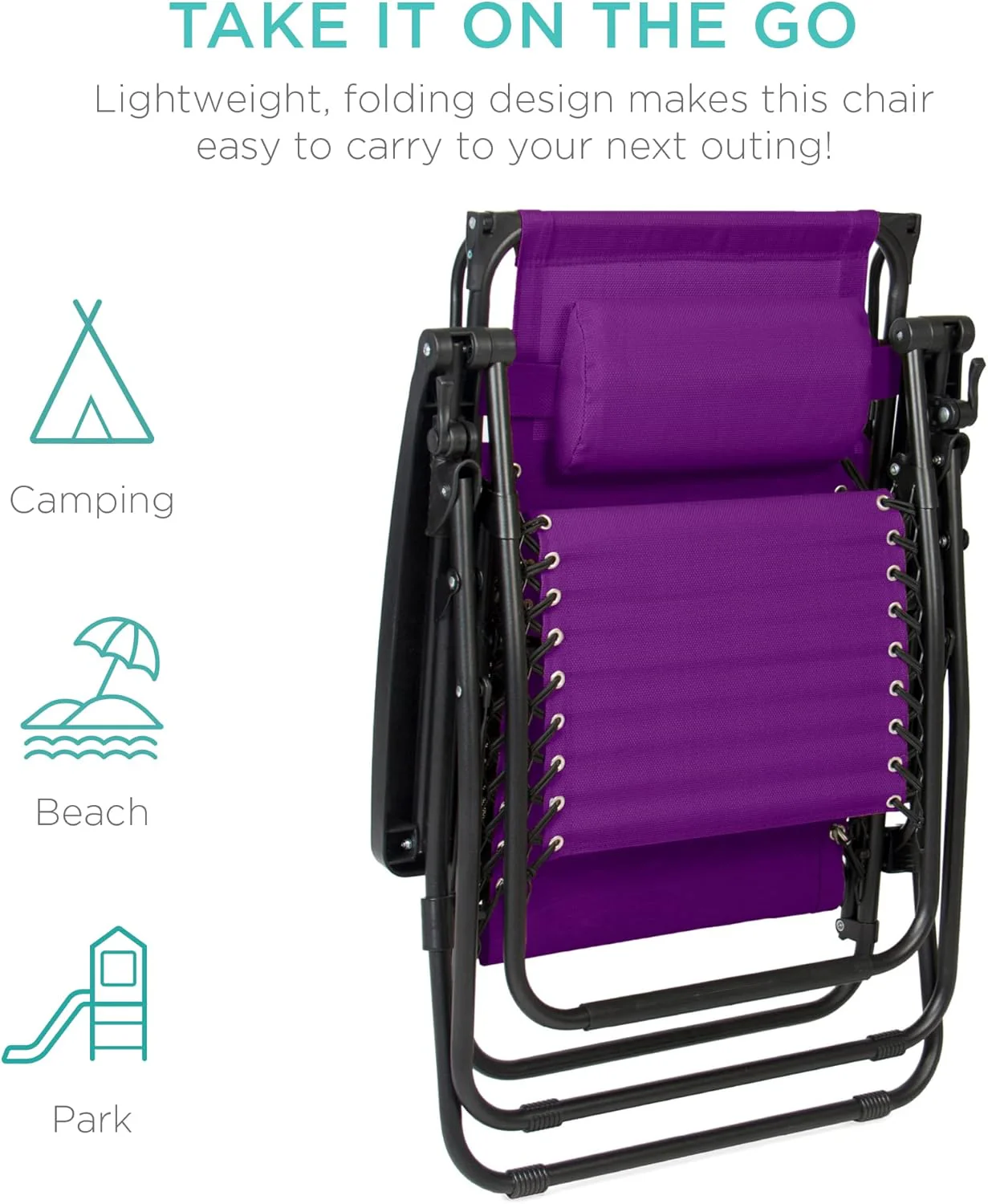 Best Choice Products – Silla Reclinable de Patio con Gravedad Cero, Ajustable y Plegable para Exteriores con Dosel, Almohada Cervical y Bandeja Lateral, Textileno – Azul Pavo Real