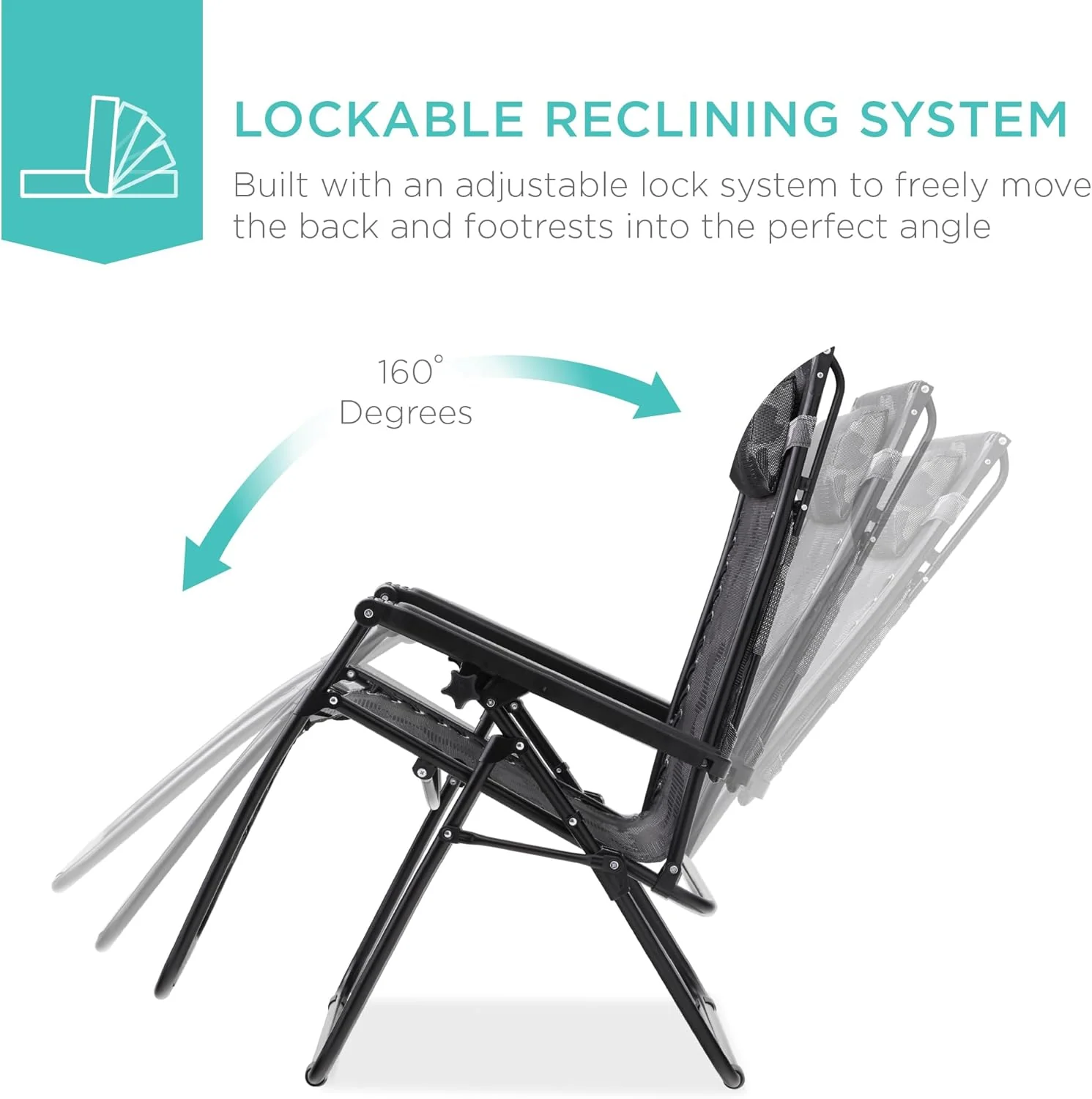 Best Choice Products – Silla Reclinable de Patio con Gravedad Cero, Ajustable y Plegable para Exteriores con Dosel, Almohada Cervical y Bandeja Lateral, Textileno – Azul Pavo Real