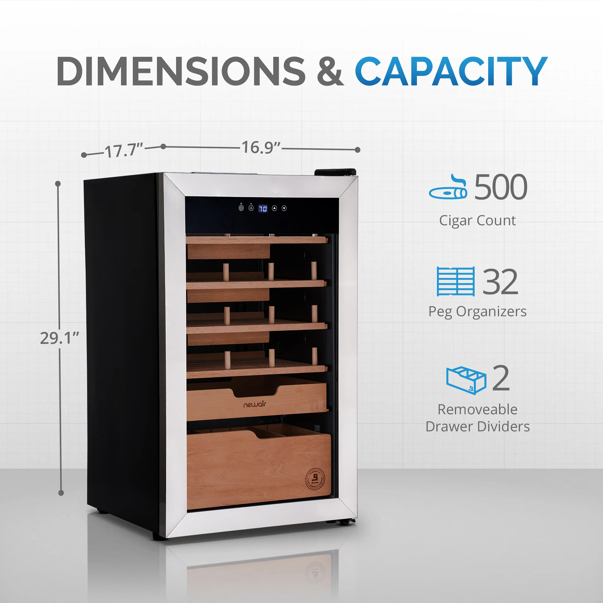 2025 Humidificador Eléctrico para Puros Newair x Boveda – Capacidad para 500 Puros
