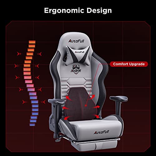 AutoFull Escritorio de Juego y Silla de Oficina con Soporte Lumbar Ergonómico, Estilo Racing, Cuero PU, Silla de Tarea Giratoria Ajustable de Espalda Alta para PC