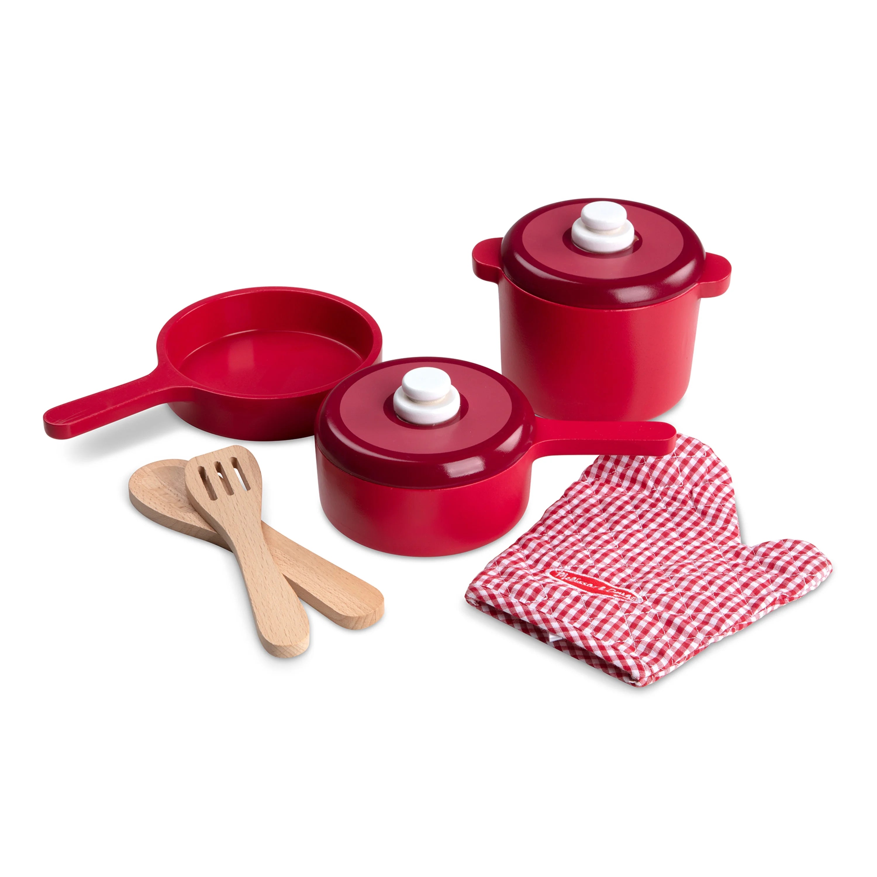 Melissa & Doug Set de Juego de Accesorios de Cocina de Madera Deluxe – Ollas y Sartenes (8 piezas)