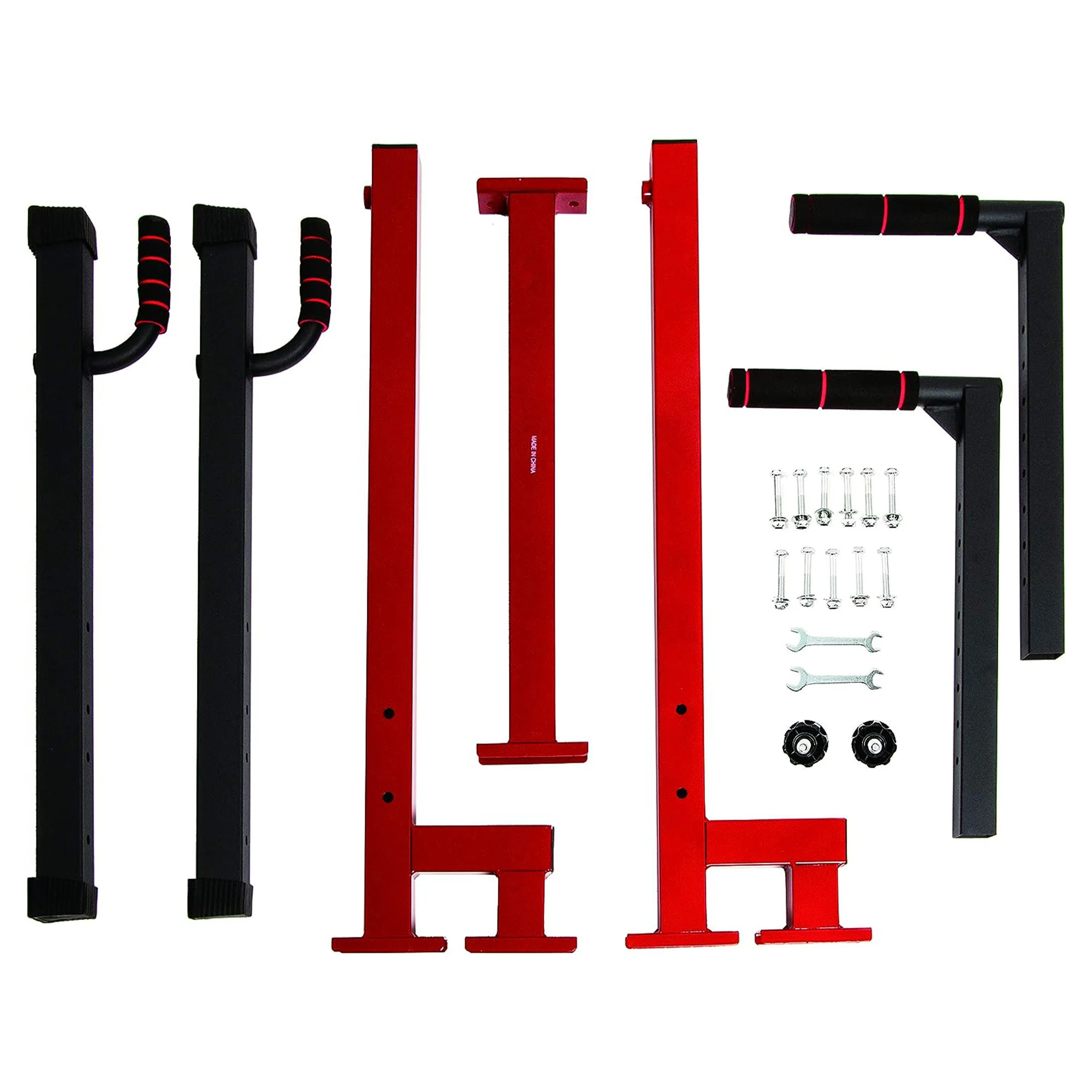 2025 BalanceFrom Estación Multifuncional de Dips para Gimnasio en Casa, Capacidad 500 lb, Rojo