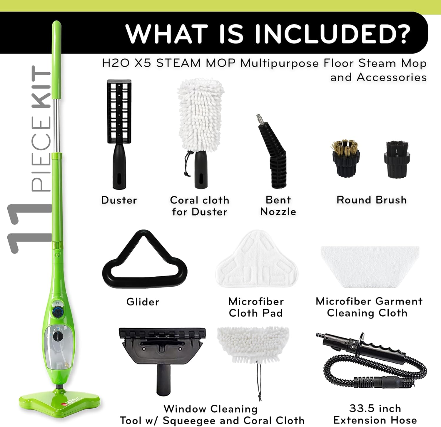 2025 H2O MOP® X5 Mopa a Vapor y Limpiador Portátil para Pisos de Madera, Baldosas, Juntas, Tapicería y Alfombras