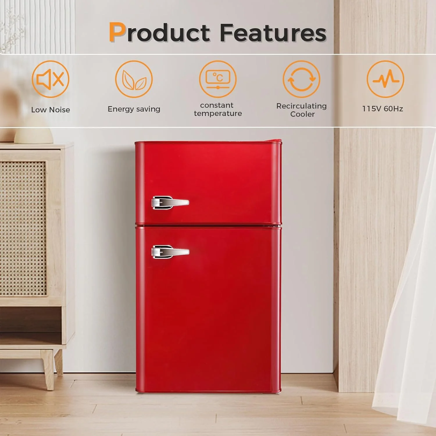 2025 Refrigerador compacto Antarctic Star con congelador separado, mini nevera de doble puerta, estantes ajustables y desmontables, estilo retro de acero inoxidable, para sala/cocina/dormitorio/oficina, 3,2 pies³, verde