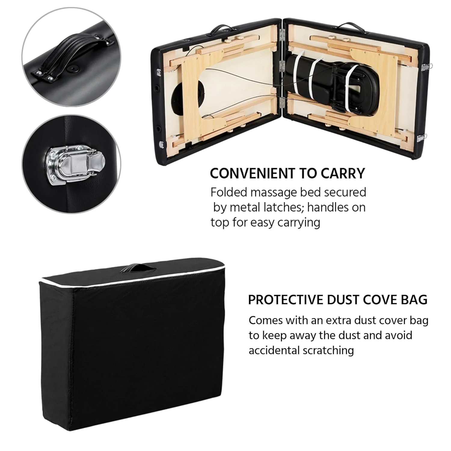 Mesa de Masajes Yaheetech – Mesa Plegable Portátil para Tratamientos, Pestañas, Spa – Mesa de Masaje Ajustable en 2 Secciones con Bolsa No Tejida, 24 pulgadas, Negra