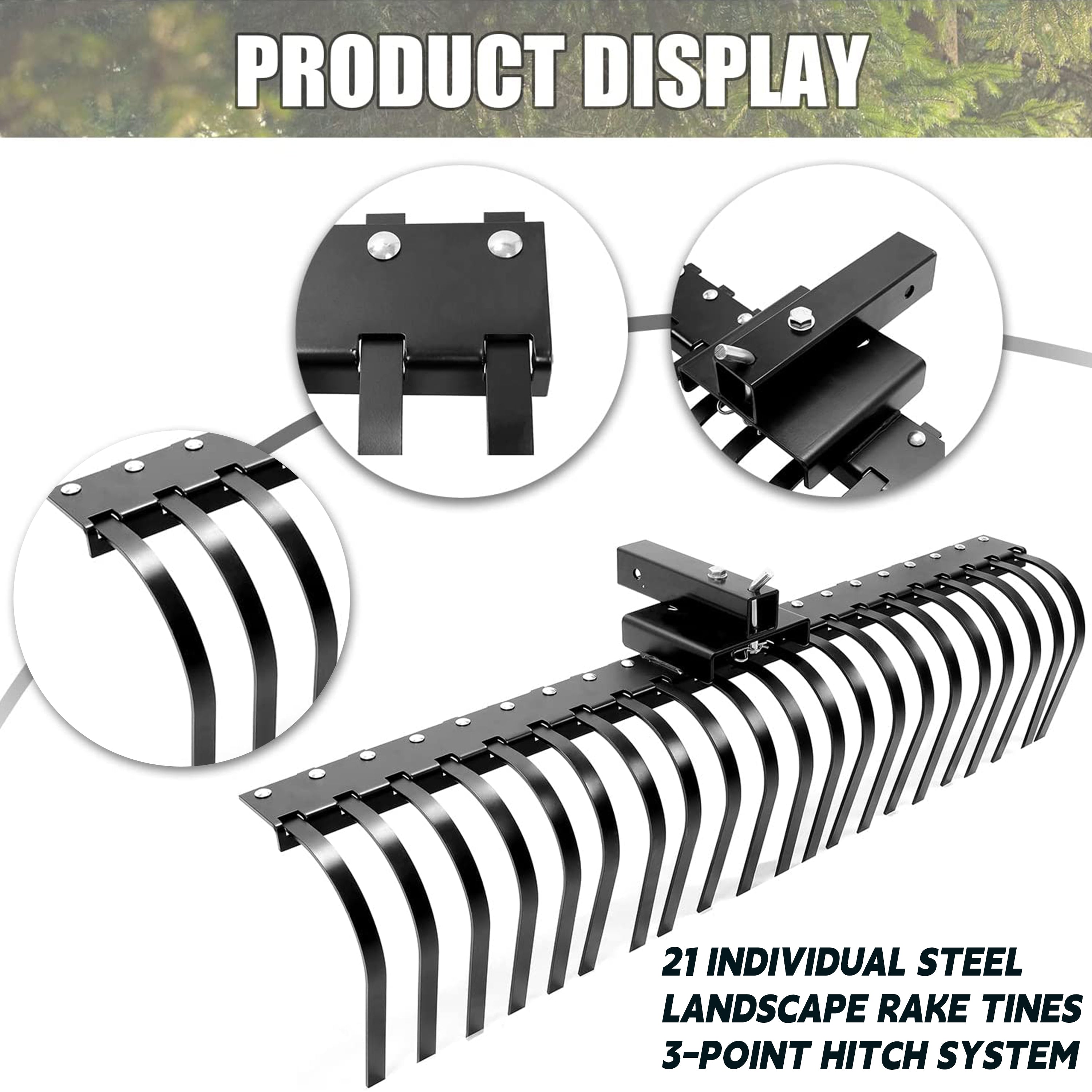 2025 Kojem Rastrillo Paisajístico de 60 pulgadas para Limpiar Senderos, Playas y Jardines con ATV, UTV, SxS, Barra de Herramientas de 48