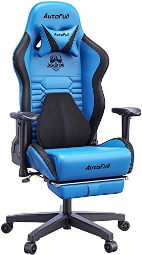AutoFull Escritorio de Juego y Silla de Oficina con Soporte Lumbar Ergonómico, Estilo Racing, Cuero PU, Silla de Tarea Giratoria Ajustable de Espalda Alta para PC