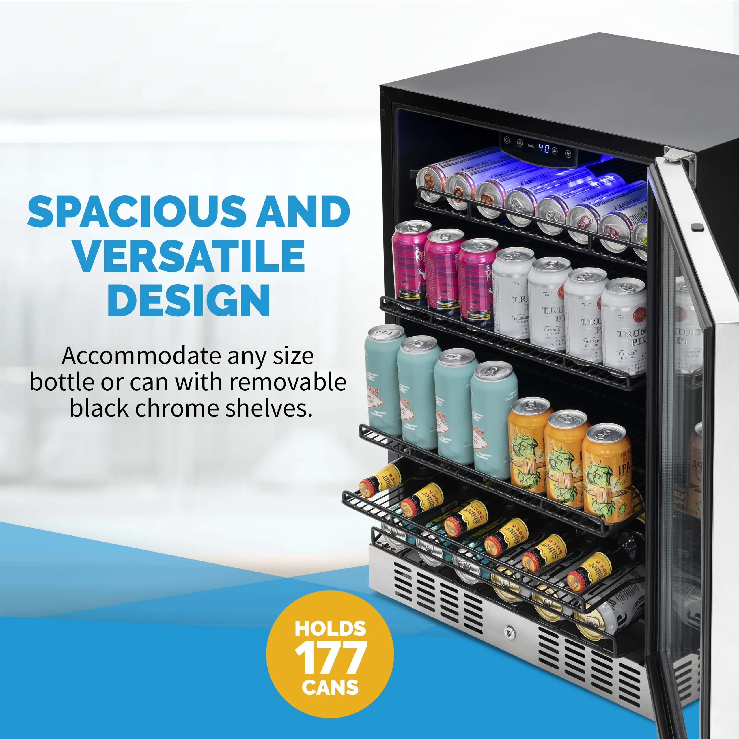 2025 Newair® Refrigerador de Bebidas Empotrable o Independiente de Acero Inoxidable – 177 Latas – 24”