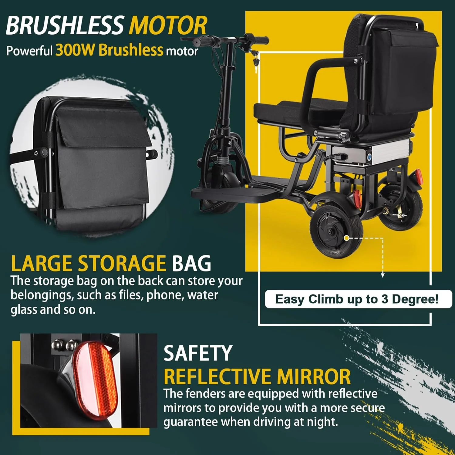 2025 Scooter eléctrico plegable WISGING de 3 ruedas – movilidad práctica para adultos y personas mayores