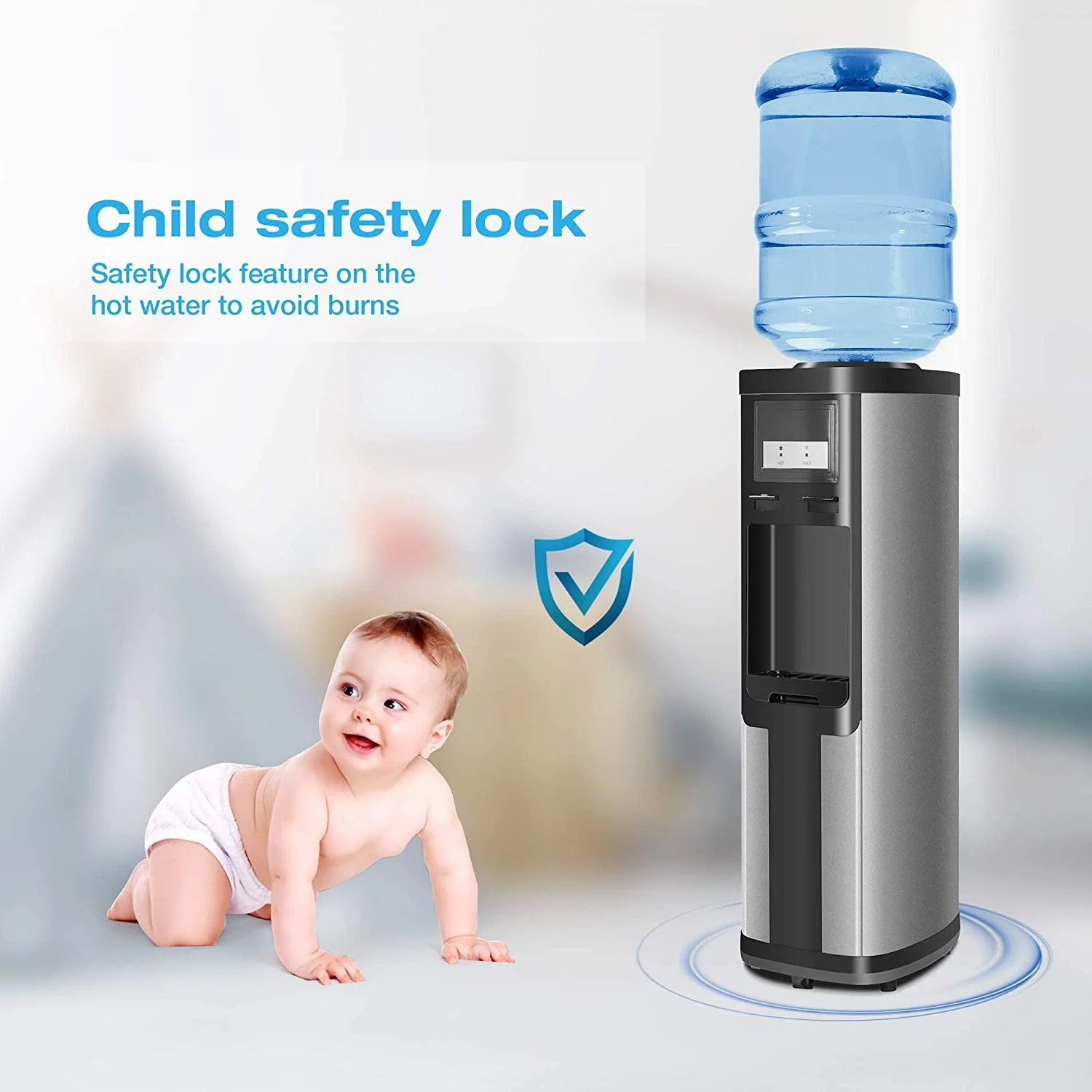 2025 Fuente de agua de carga superior para botellas de 3–5 galones – Agua caliente y fría con seguridad infantil – Negra