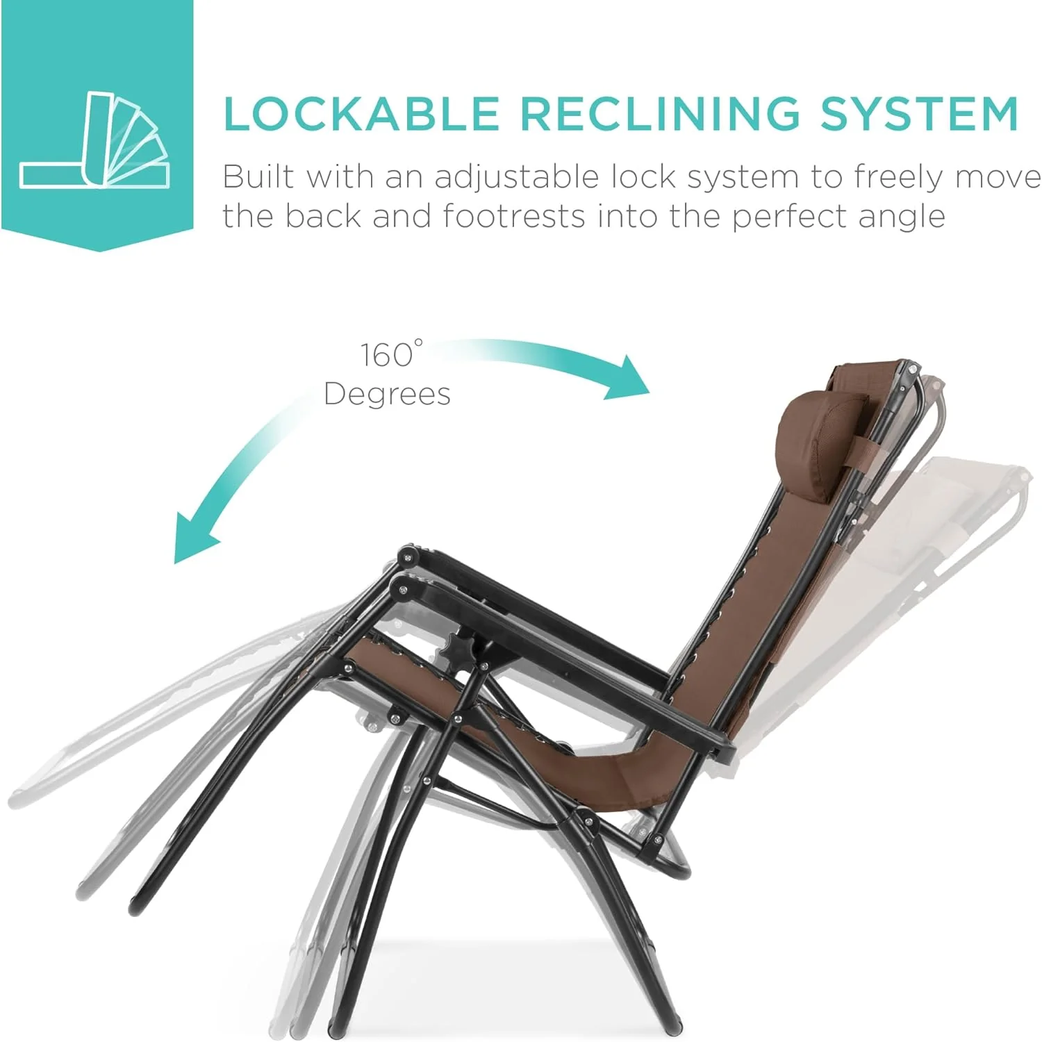 Best Choice Products – Silla Reclinable de Patio con Gravedad Cero, Ajustable y Plegable para Exteriores con Dosel, Almohada Cervical y Bandeja Lateral, Textileno – Azul Pavo Real