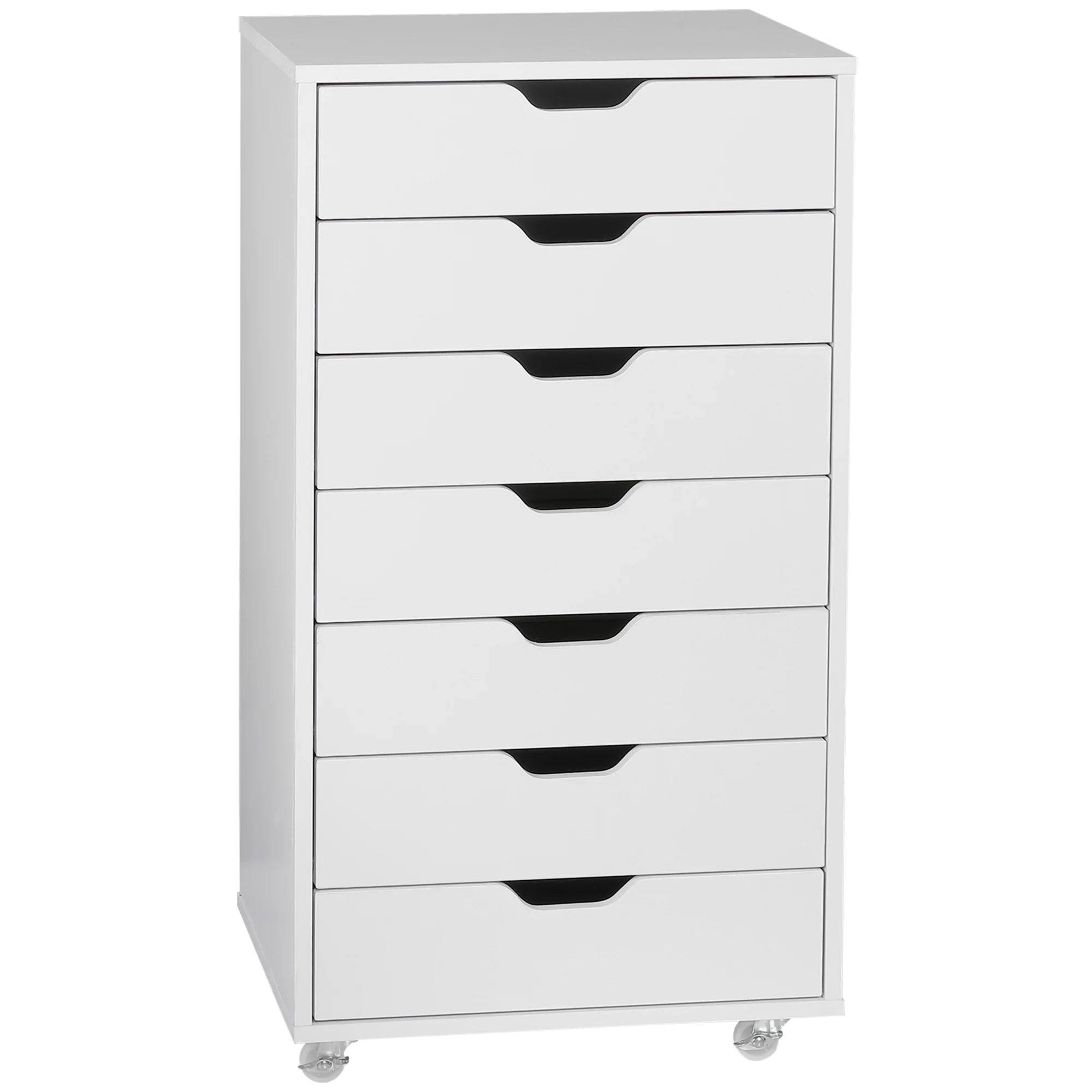 Cajonera Vertical de 7 Cajones, Mueble de Oficina Móvil con Ruedas, Blanco