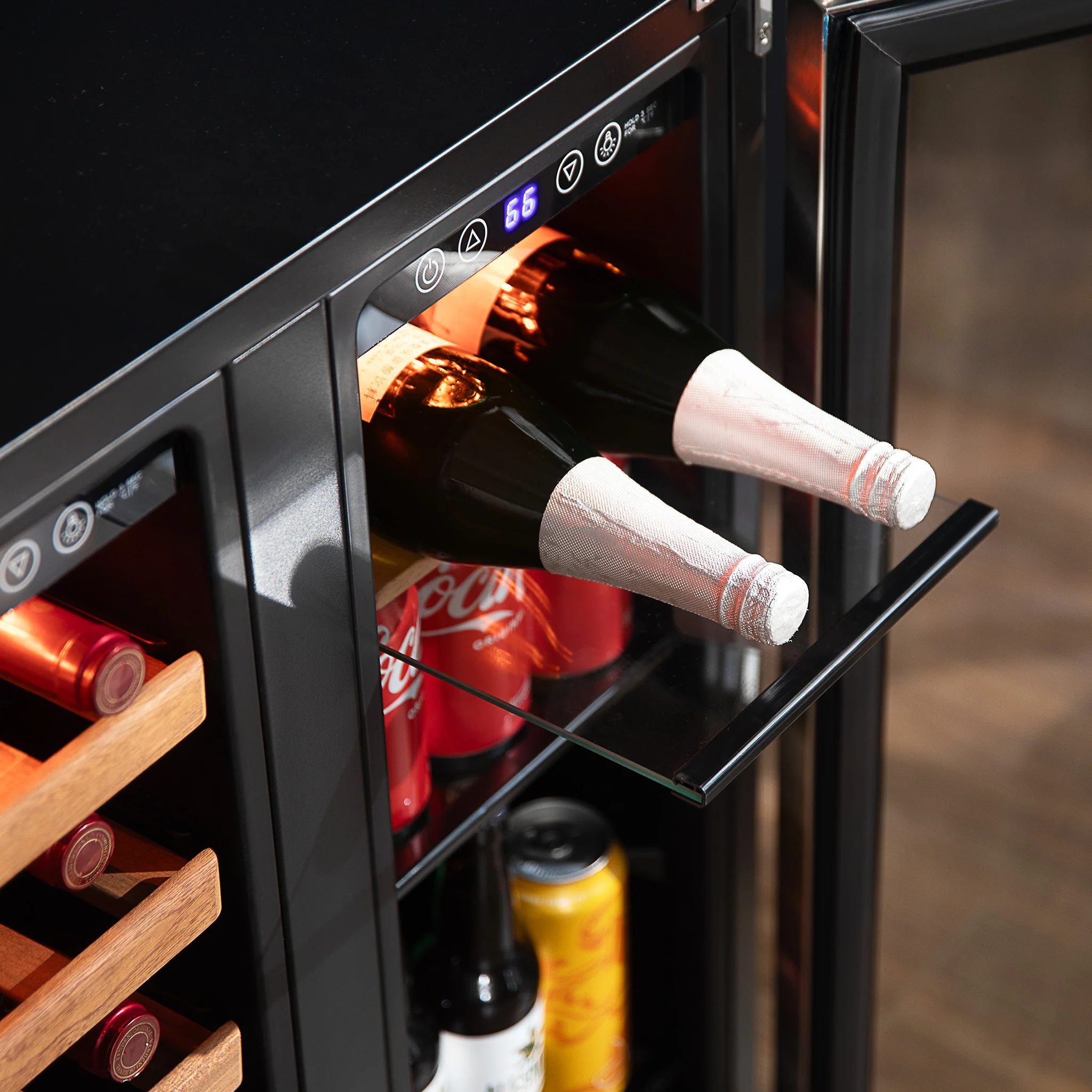 2025 Refrigerador para Vinos y Bebidas Newair – Doble Zona con Puertas Francesas (24 pulgadas)