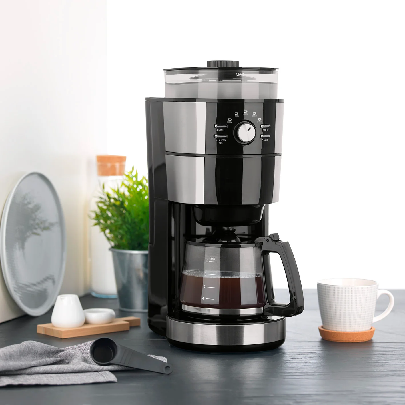 2025 FRESH-AROMA-INTENSE Cafetera de filtro con molinillo – jarra de vidrio