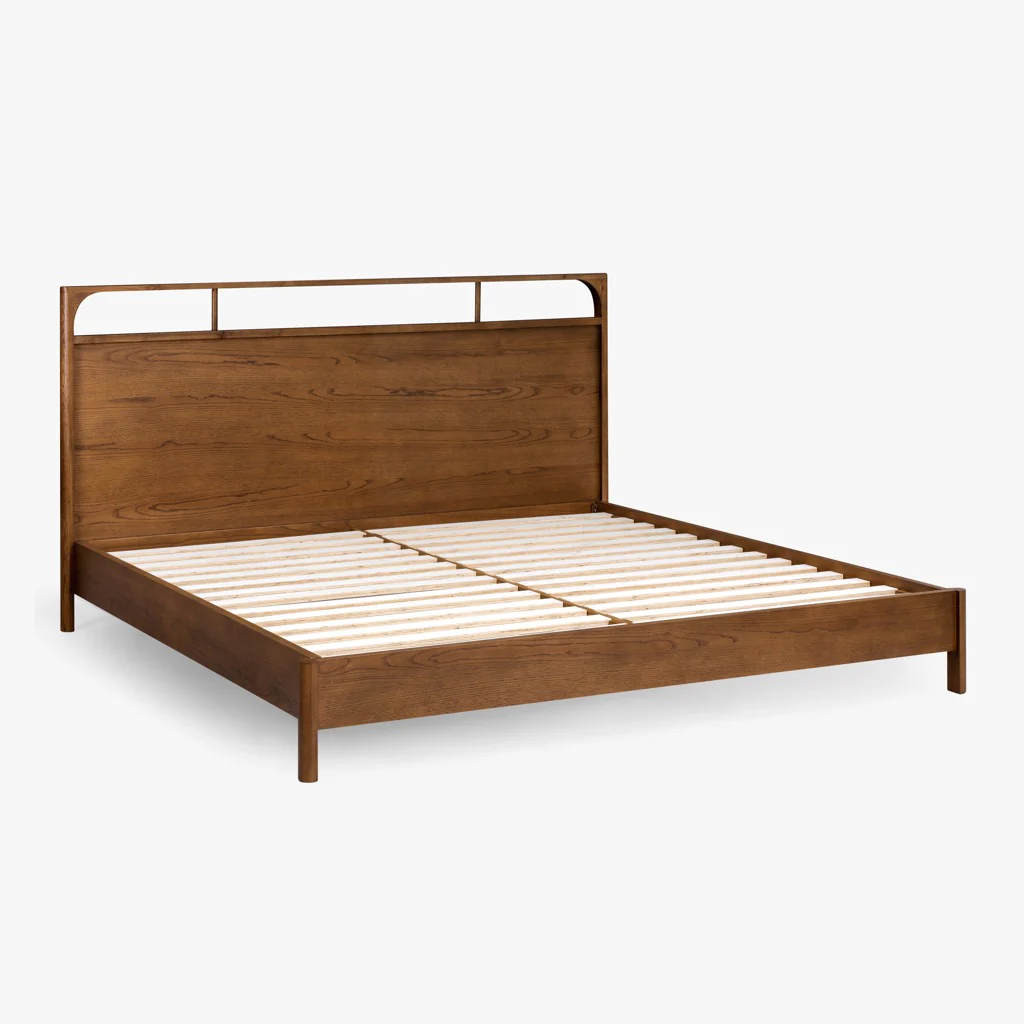 Cama Cali de Roble Tinte Nogal – Elegancia Natural y Acabados Cuidados