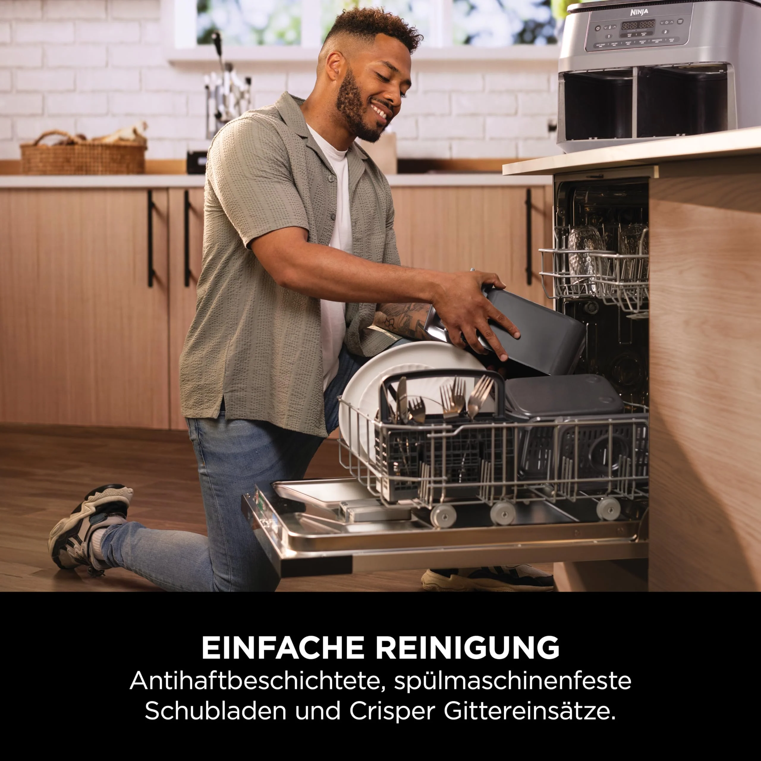 2025 Freidora de aire digital Ninja Dual Zone, 2 cajones, 6 en 1, sin aceite, capacidad 7,6 L, cocción con aire caliente, función Max Crisp, asar, hornear, recalentar, cestas aptas para lavavajillas, gris metálico DZ300EU