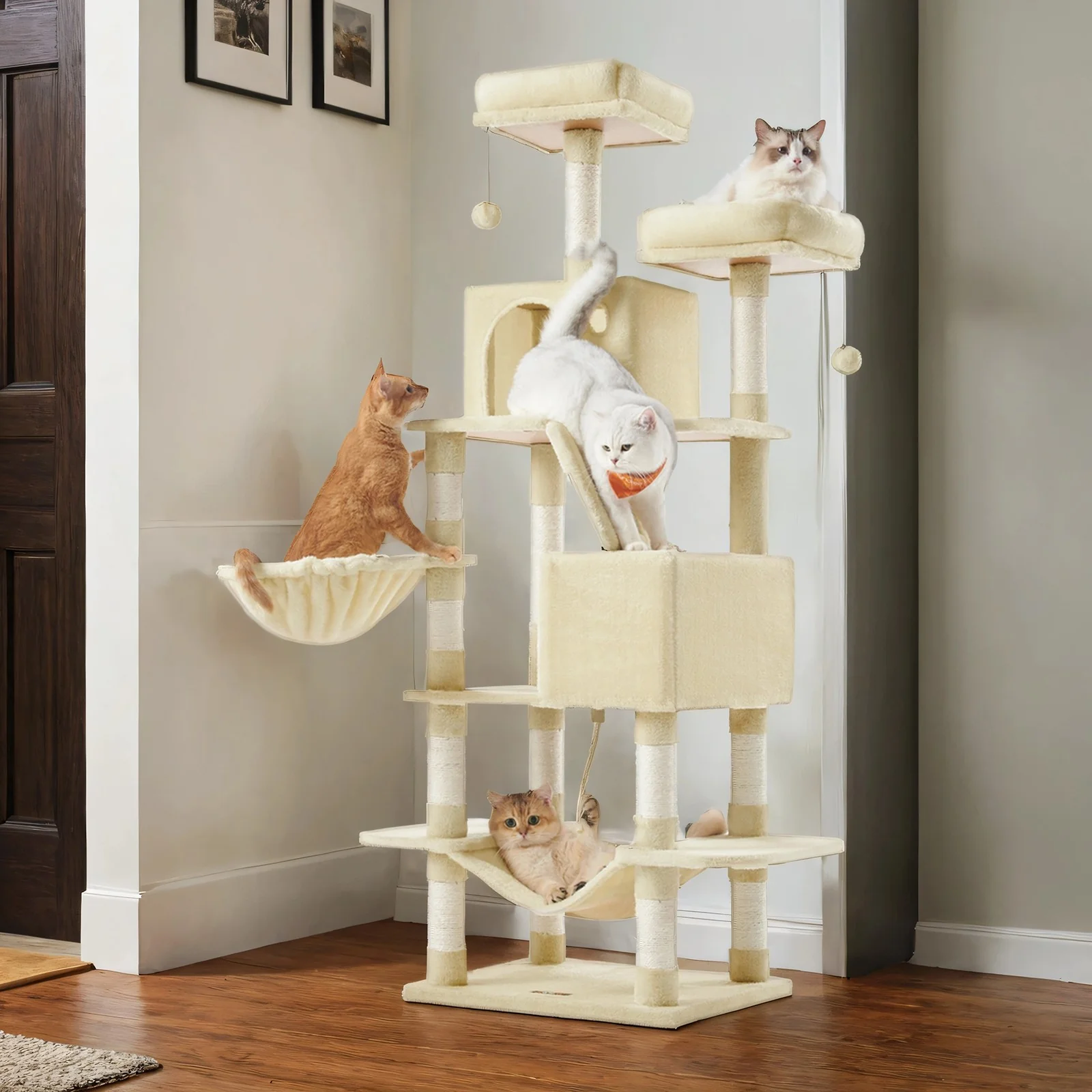 2025 Árbol para gatos de 168 cm con 13 postes rascadores y 2 plataformas