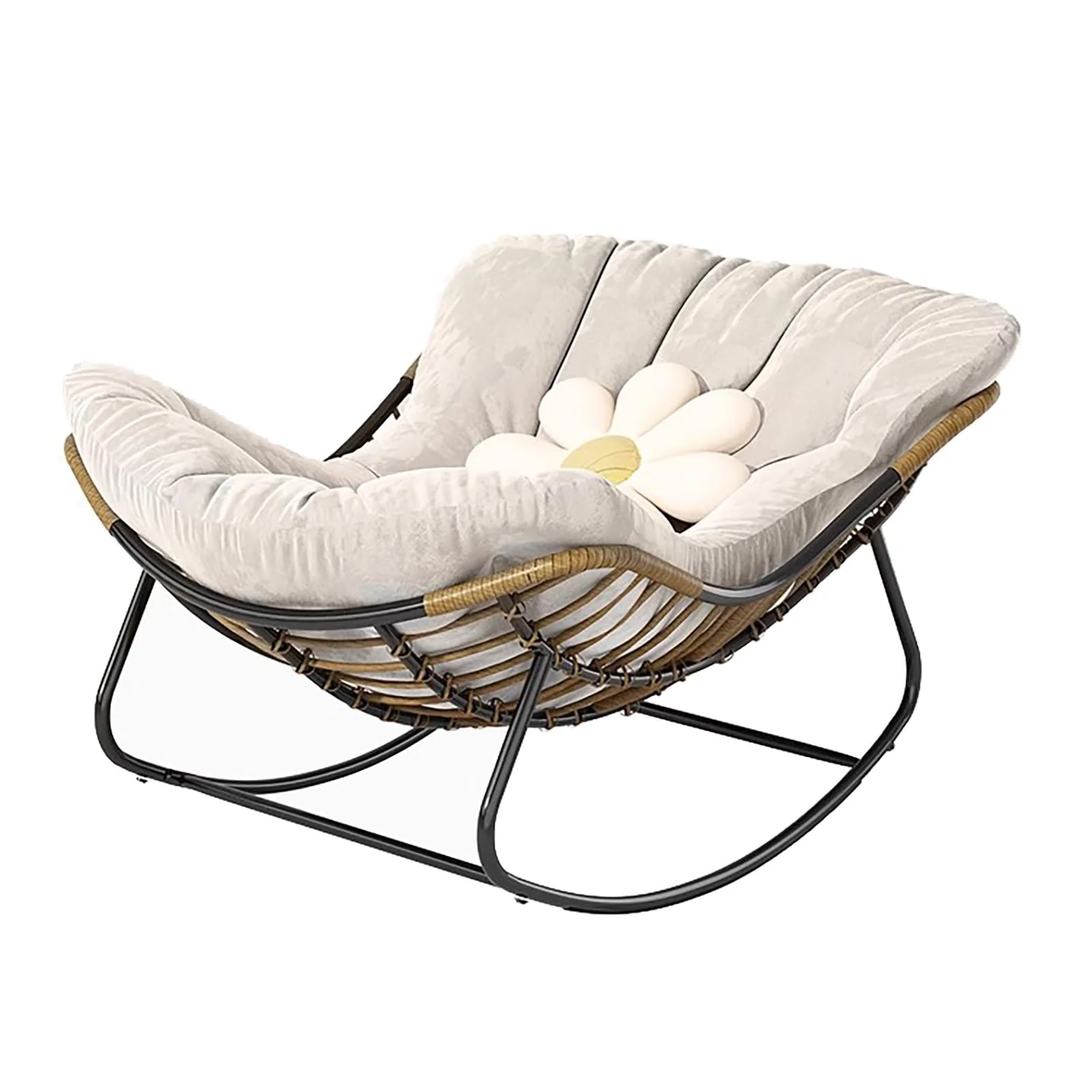 Sillón Mecedora de Exterior – Rocking Chair Deluxe con Cojín Grueso para Interior y Exterior