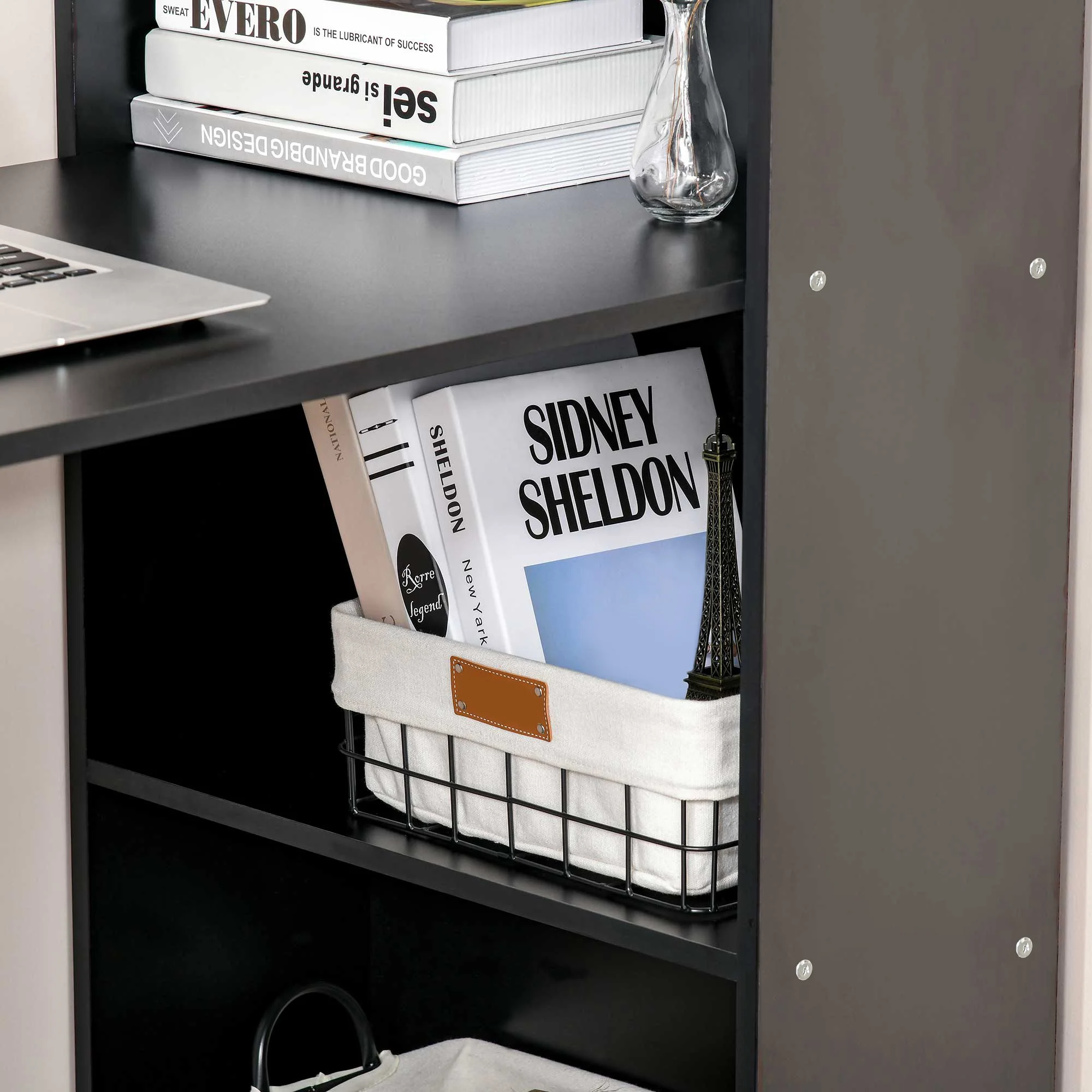 Escritorio de Ordenador Moderno de 120 cm con Estantería, Mesa de Estudio y Estación de Trabajo con 6 Estantes, Negro