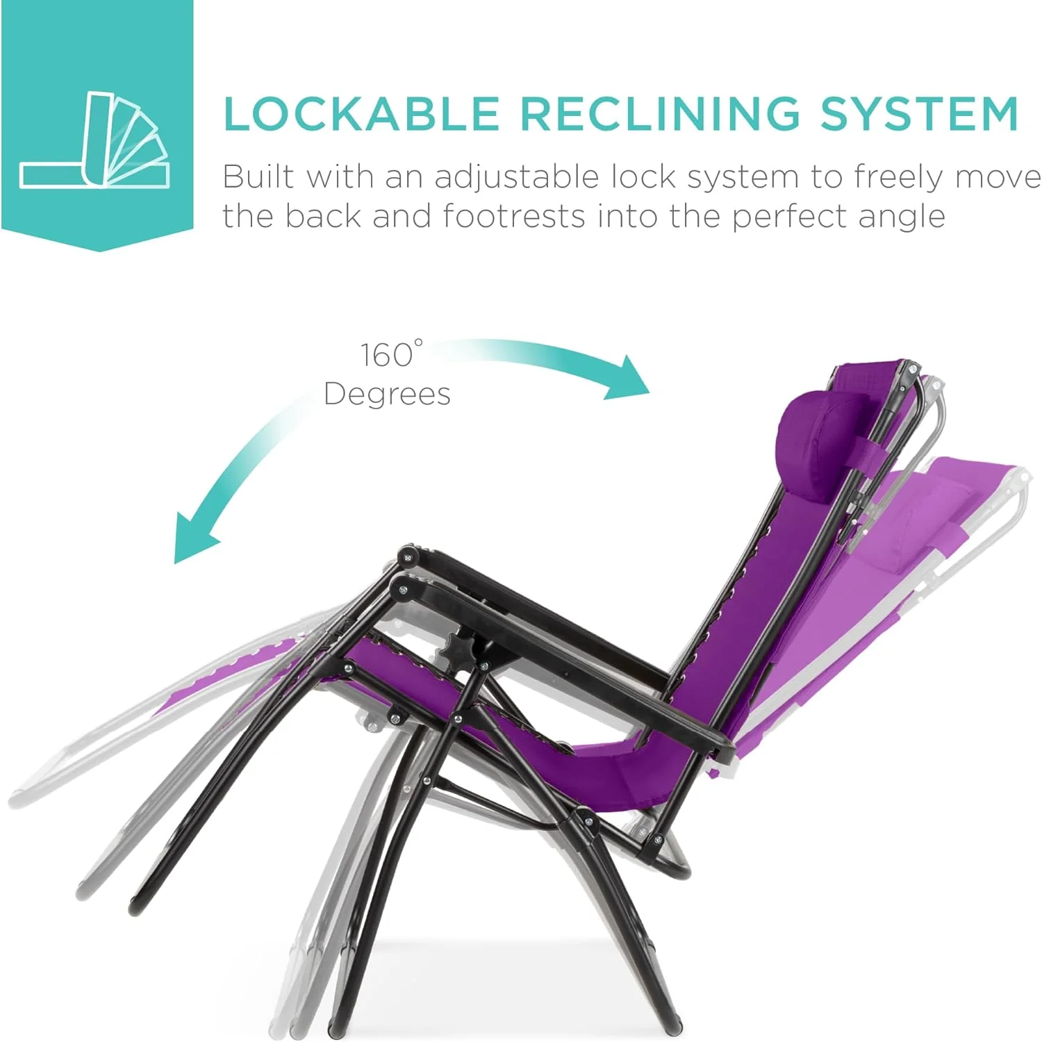 Best Choice Products – Silla Reclinable de Patio con Gravedad Cero, Ajustable y Plegable para Exteriores con Dosel, Almohada Cervical y Bandeja Lateral, Textileno – Azul Pavo Real