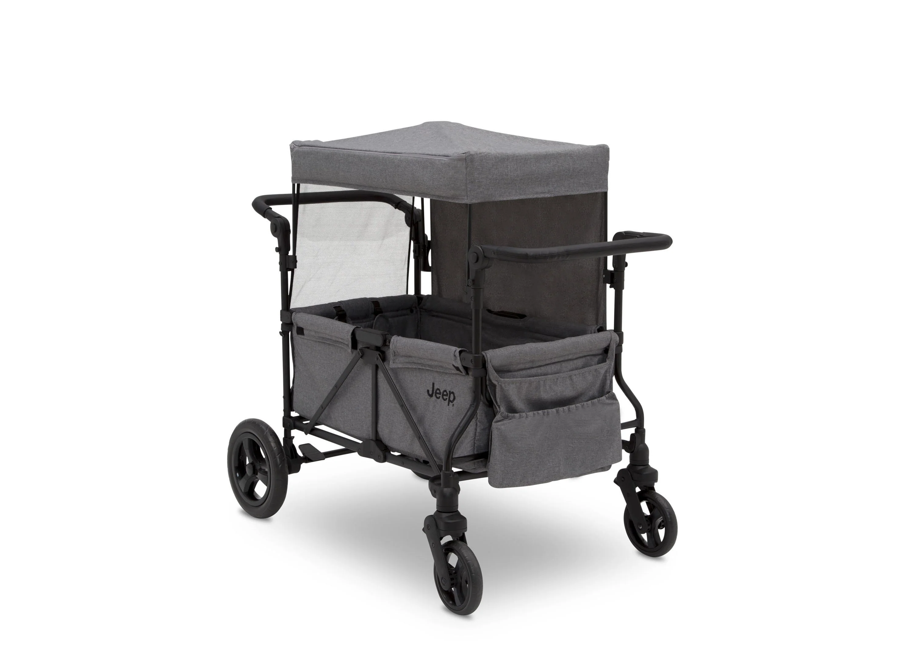 2025 Jeep Wrangler Stroller Wagon de Delta Children – 3 Modos: Portabebés, Cochecito y Carrito, Suspensión, Capota UV, Compatible con Sillas de Auto, Almacenamiento Múltiple, Manillares Ajustables