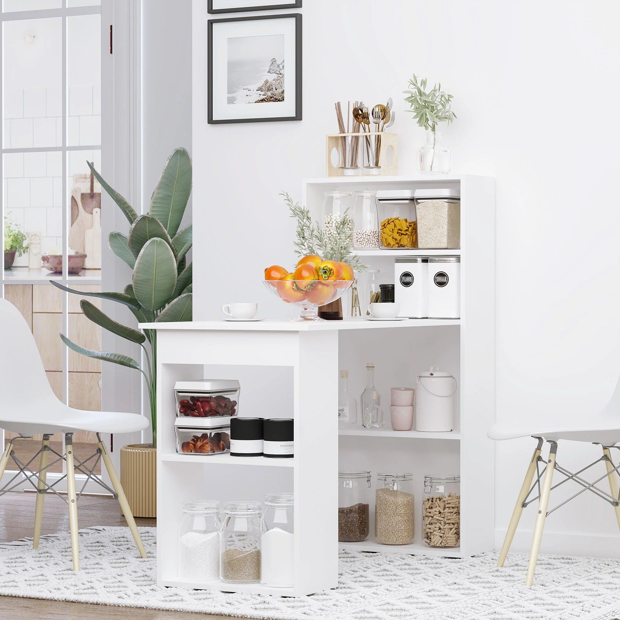 Escritorio de Ordenador Moderno de 120 cm con Estantería, Mesa de Estudio y Estación de Trabajo con 6 Estantes, Blanco