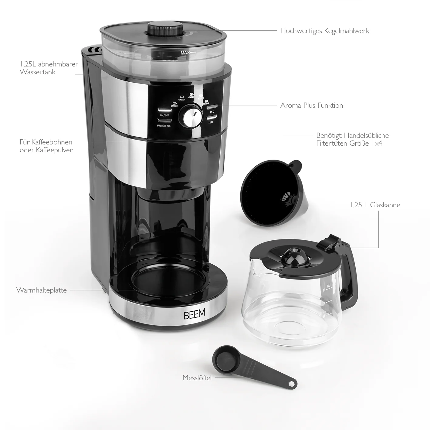 2025 FRESH-AROMA-INTENSE Cafetera de filtro con molinillo – jarra de vidrio