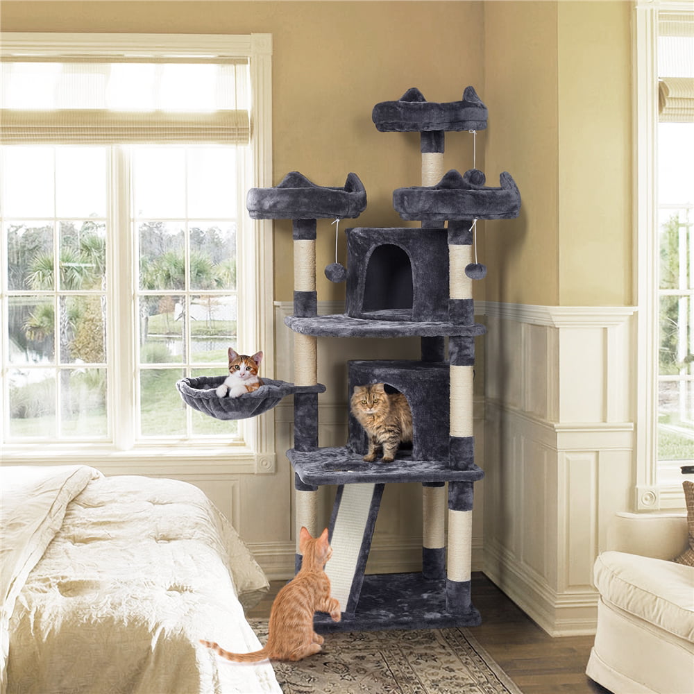 Árbol para Gato de Gran Formato Topeakmart 175 cm con 2 Cuevas y Rascadores, Gris Oscuro