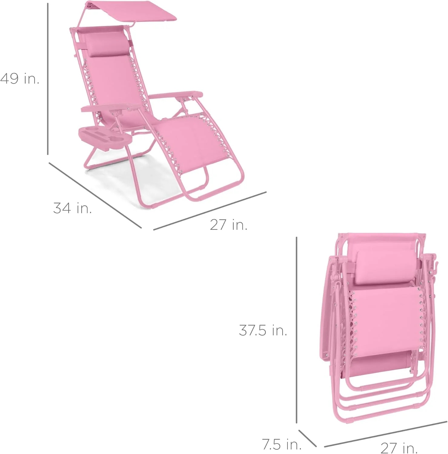 Best Choice Products – Silla Reclinable de Patio con Gravedad Cero, Ajustable y Plegable para Exteriores con Dosel, Almohada Cervical y Bandeja Lateral, Textileno – Azul Pavo Real