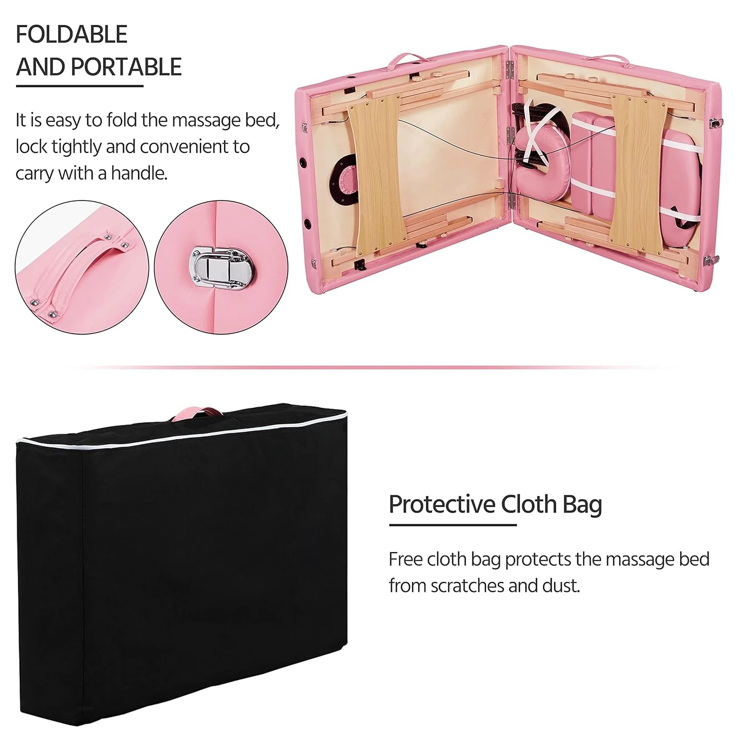 Mesa de Masajes Yaheetech – Mesa Plegable Portátil para Tratamientos, Pestañas, Spa – Mesa de Masaje Ajustable en 2 Secciones con Bolsa No Tejida, 24 pulgadas, Negra