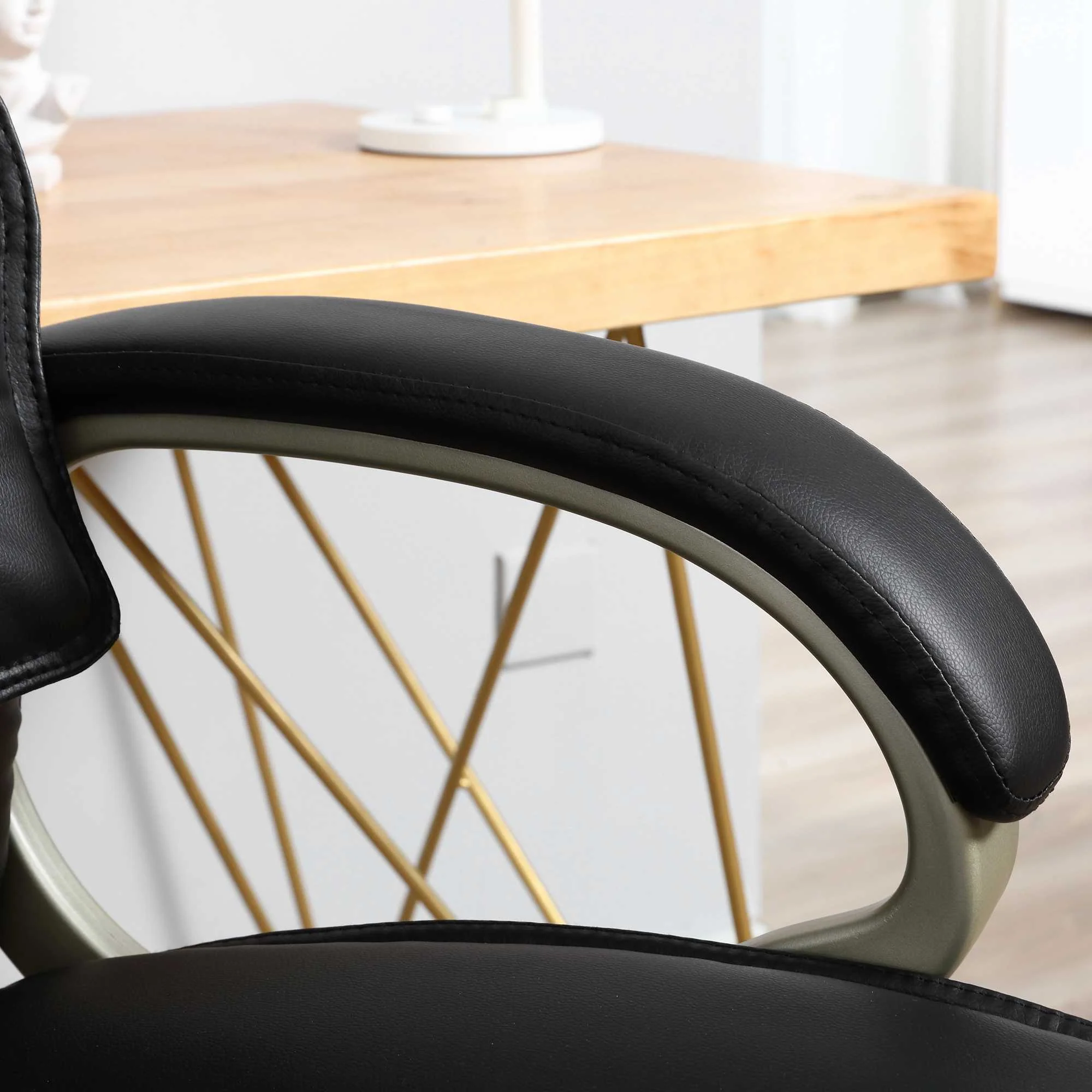 Silla de Oficina con Respaldo Alto, Sillón Giratorio de Cuero Sintético con Altura Ajustable, Negro
