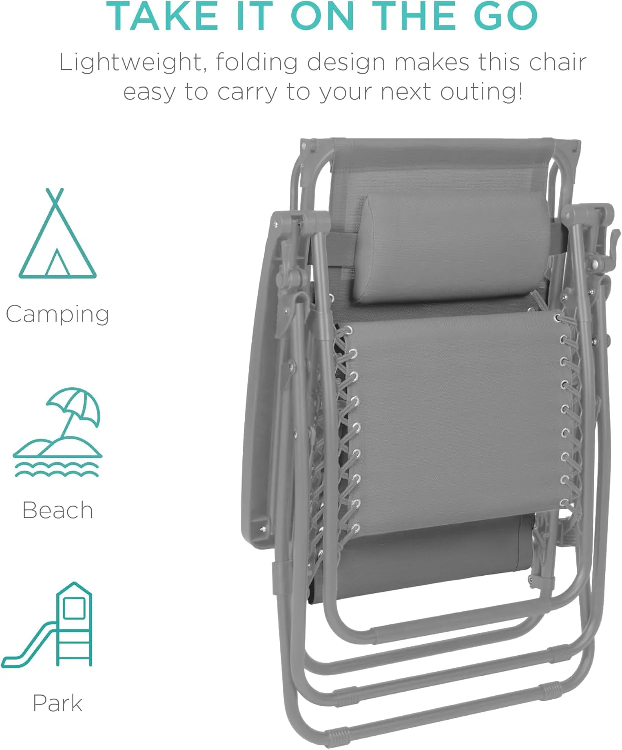 Best Choice Products – Silla Reclinable de Patio con Gravedad Cero, Ajustable y Plegable para Exteriores con Dosel, Almohada Cervical y Bandeja Lateral, Textileno – Azul Pavo Real