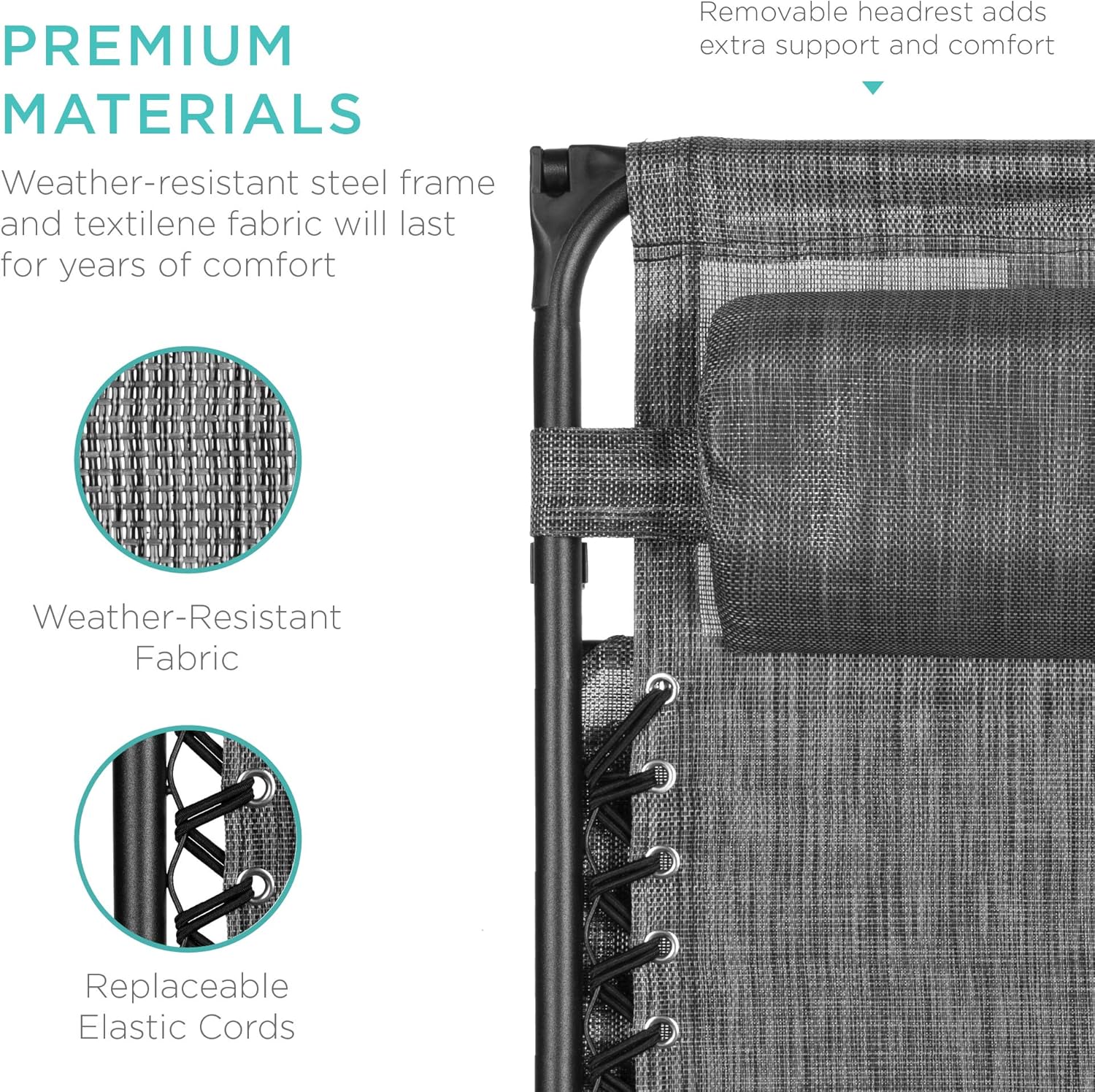 Best Choice Products – Silla Reclinable de Patio con Gravedad Cero, Ajustable y Plegable para Exteriores con Dosel, Almohada Cervical y Bandeja Lateral, Textileno – Azul Pavo Real