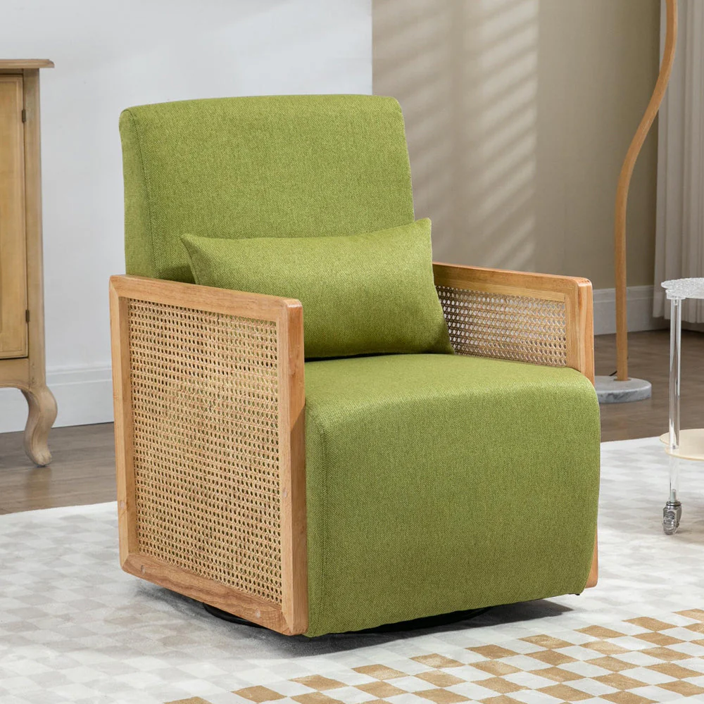 Sillón Giratorio con Reposabrazos de Ratán y Cojín Lumbar