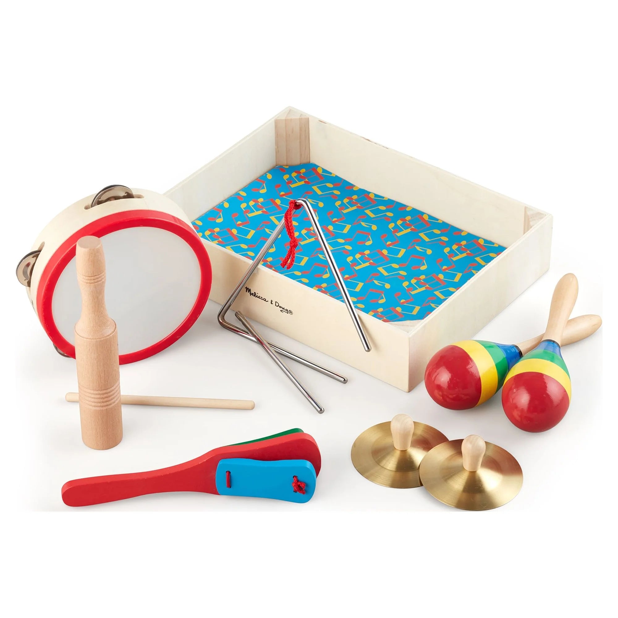 Melissa & Doug Band-in-a-Box ¡Aplaude! ¡Choca! ¡Toca! – Set de Instrumentos Musicales de 10 Piezas