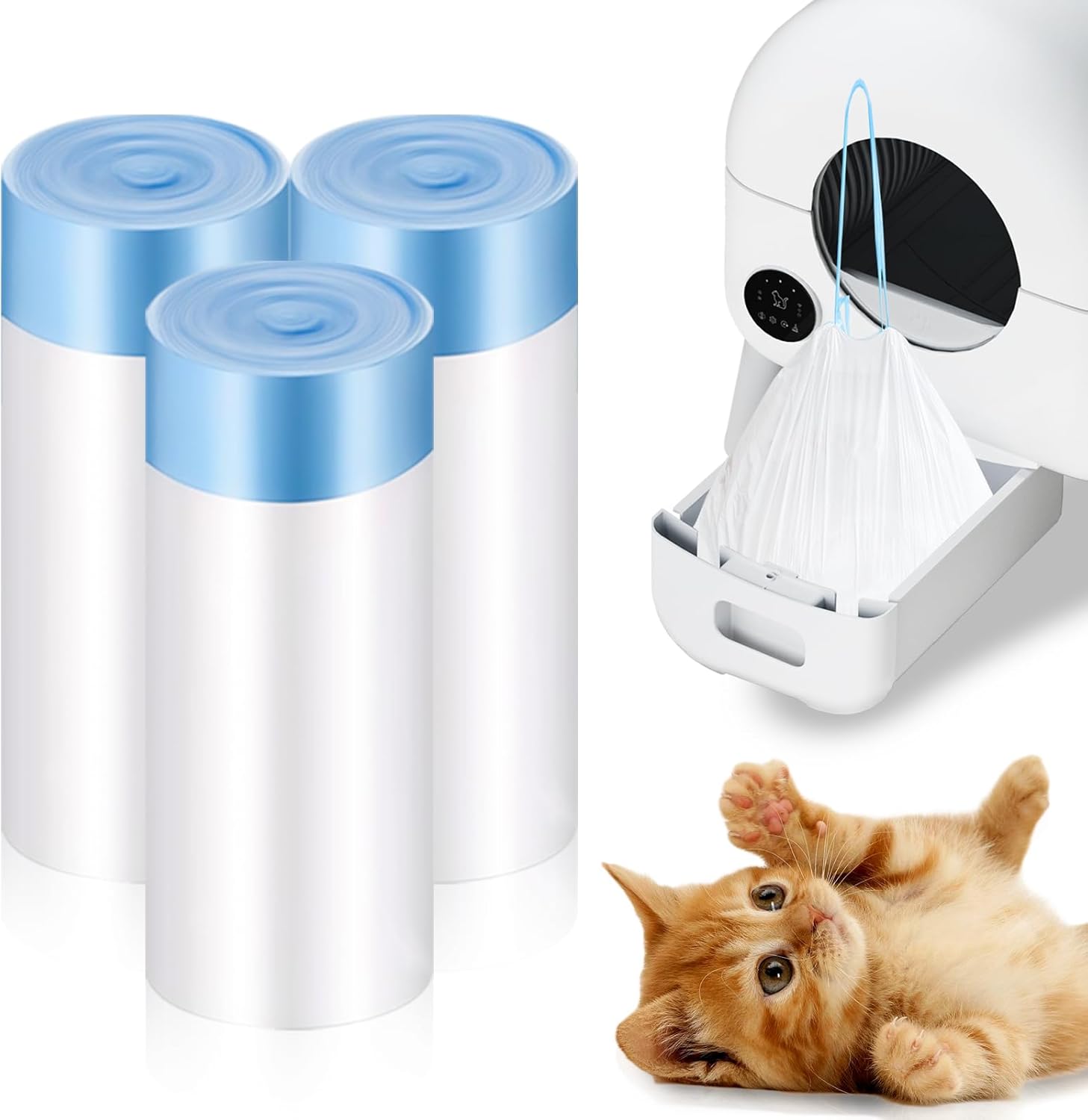 2025 Caja de Arena Autolimpiante - 110L Caja Automática para Gatos, Compatible con Todo Tipo de Arena, con 1 Rollo de Bolsas de Basura y Alfombrilla, Control por App, Color Gris Grande