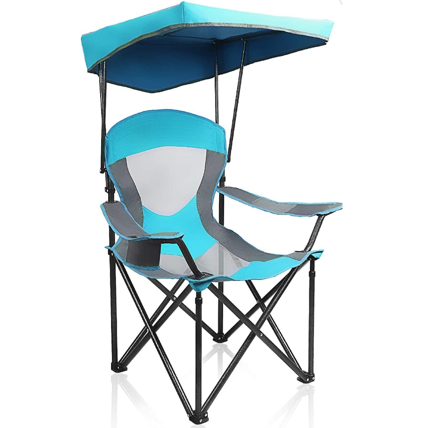 Silla de Lounge con Toldo Resistente ALPHA CAMP para Sol, para Senderismo y Viajes, con Portavasos, Azul Esmaltado