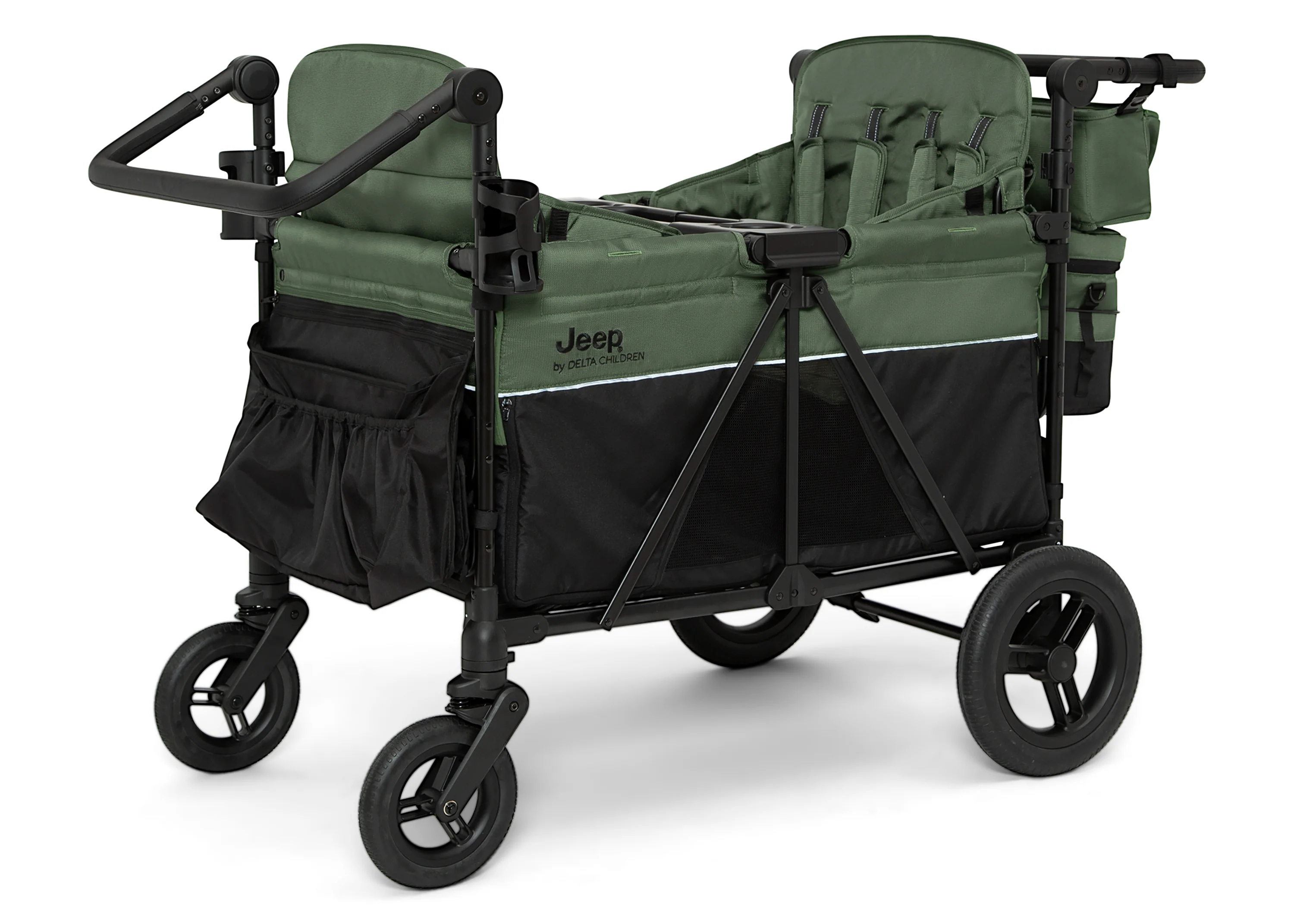 Carrito-Paseador Jeep Wrangler Deluxe para 4 Niños – Capota Desmontable, Bolsa Térmica, Asientos Modulares, Almacenamiento XXL, Ruedas Antipinchazos, Manillares Ajustables
