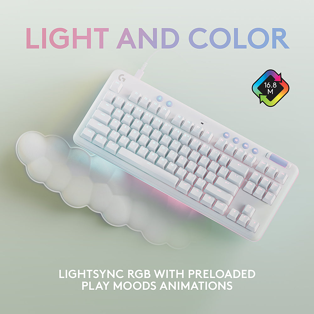 Logitech – Teclado Gaming Mecánico Cableado TKL G713 Aurora Collection con Interruptores Lineales para PC/Mac, con Reposa Palmas Incluido – Blanco Niebla