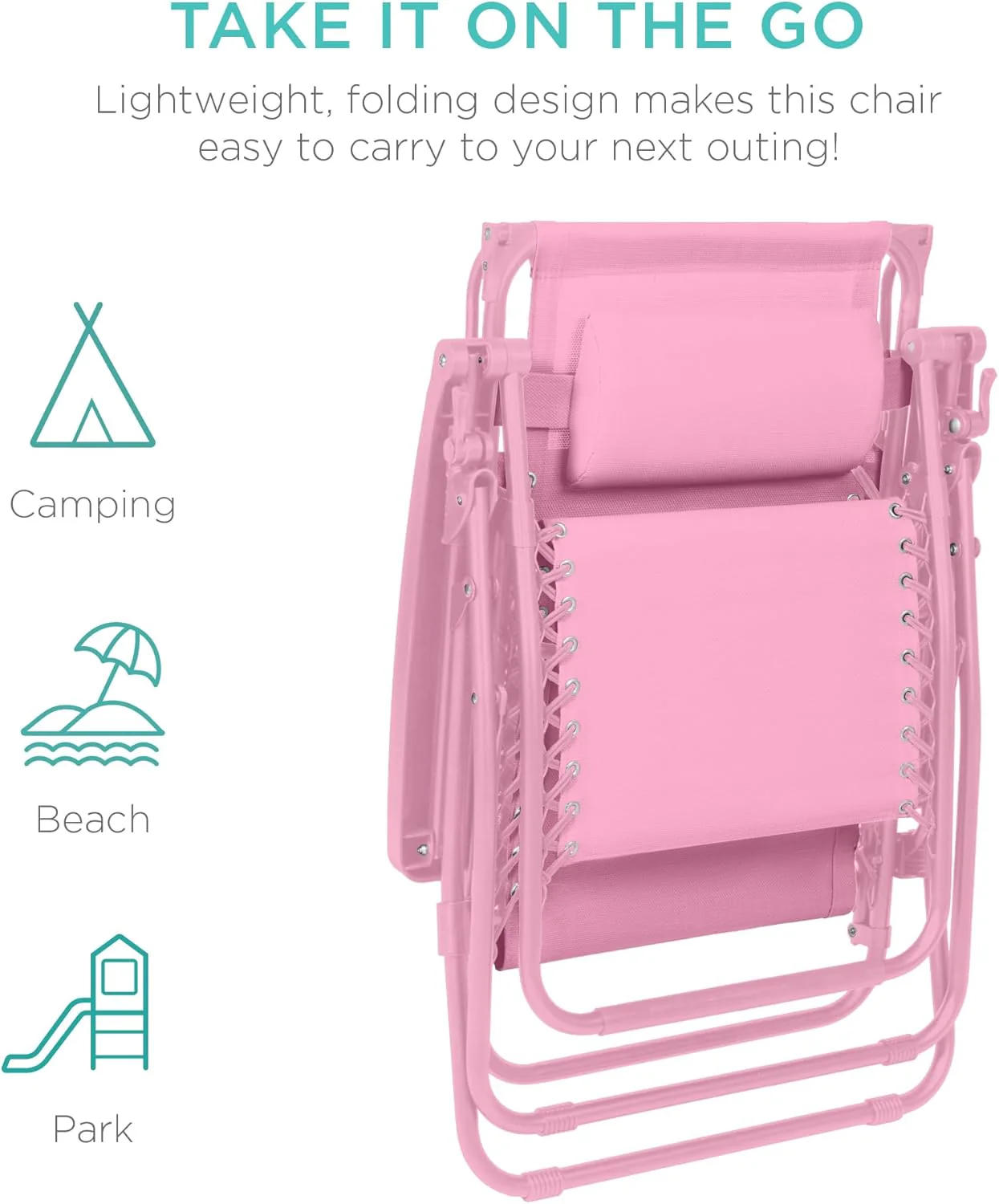 Best Choice Products – Silla Reclinable de Patio con Gravedad Cero, Ajustable y Plegable para Exteriores con Dosel, Almohada Cervical y Bandeja Lateral, Textileno – Azul Pavo Real