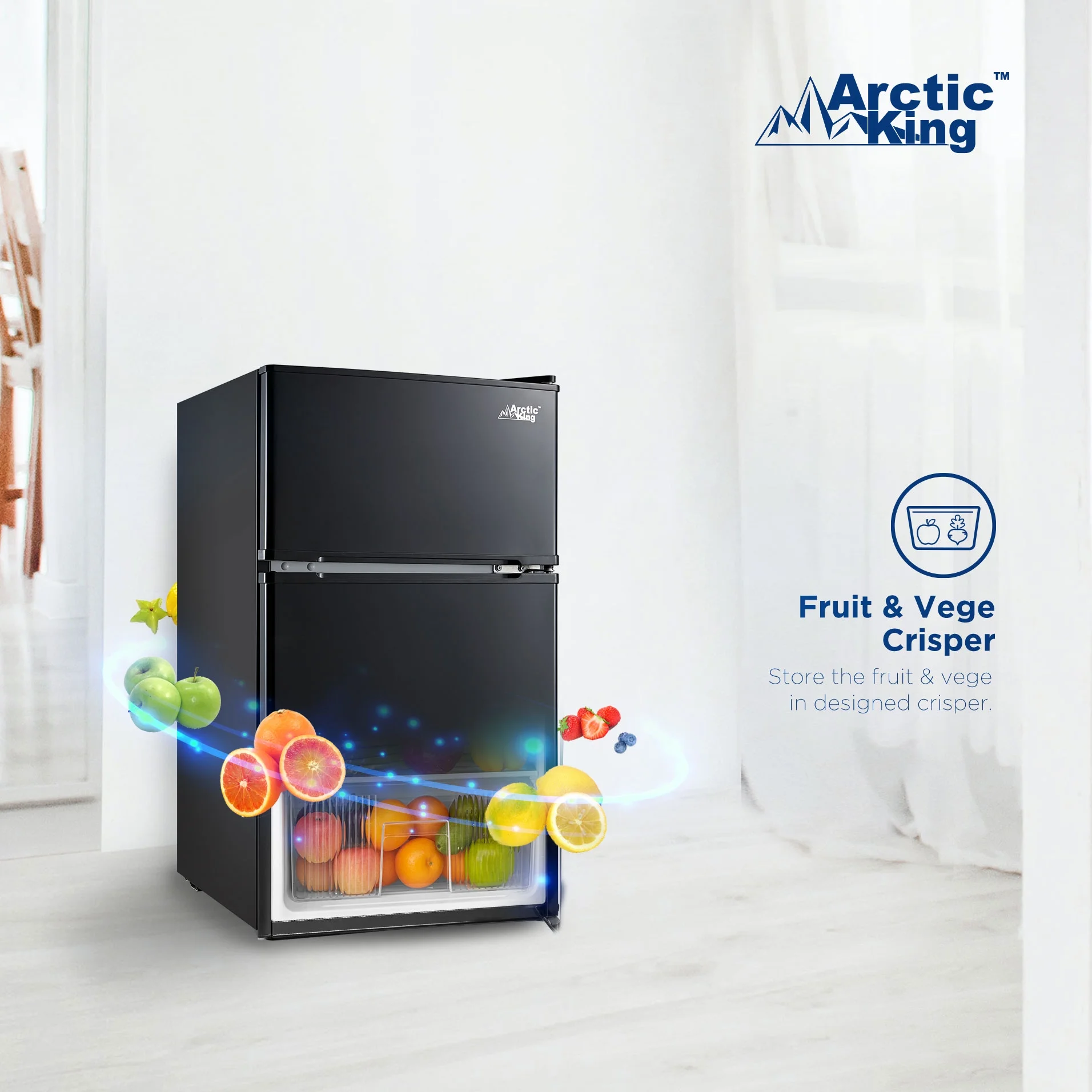 2025 Arctic King 3.2 pies³ - Refrigerador compacto de dos puertas con congelador, negro