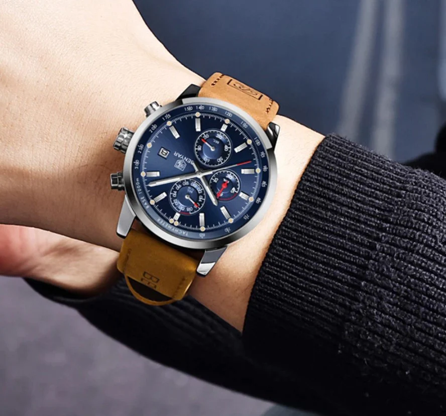 Reloj Hombre BENYAR TURBINE Cl��sico-Sport Cuarzo Cuero Genuino, CAF�� Cristal Mineral BENYAR