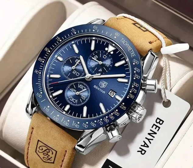 Reloj Hombre BENYAR BIETO Cl��sico-Sport Cuarzo Cuero Genuino, CAF�� Cristal Mineral BENYAR